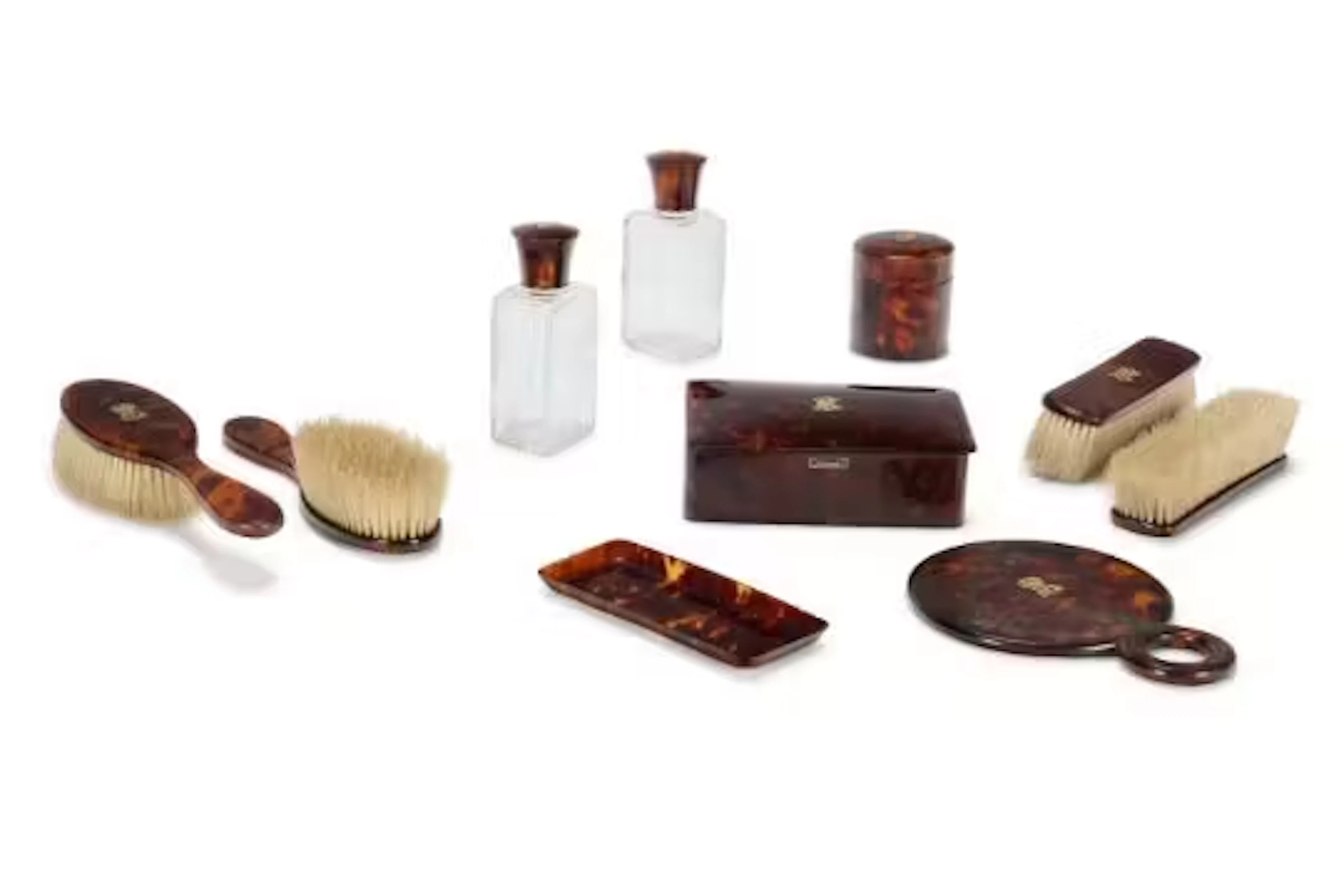 A FAUX TORTOISHELL VANITY SET