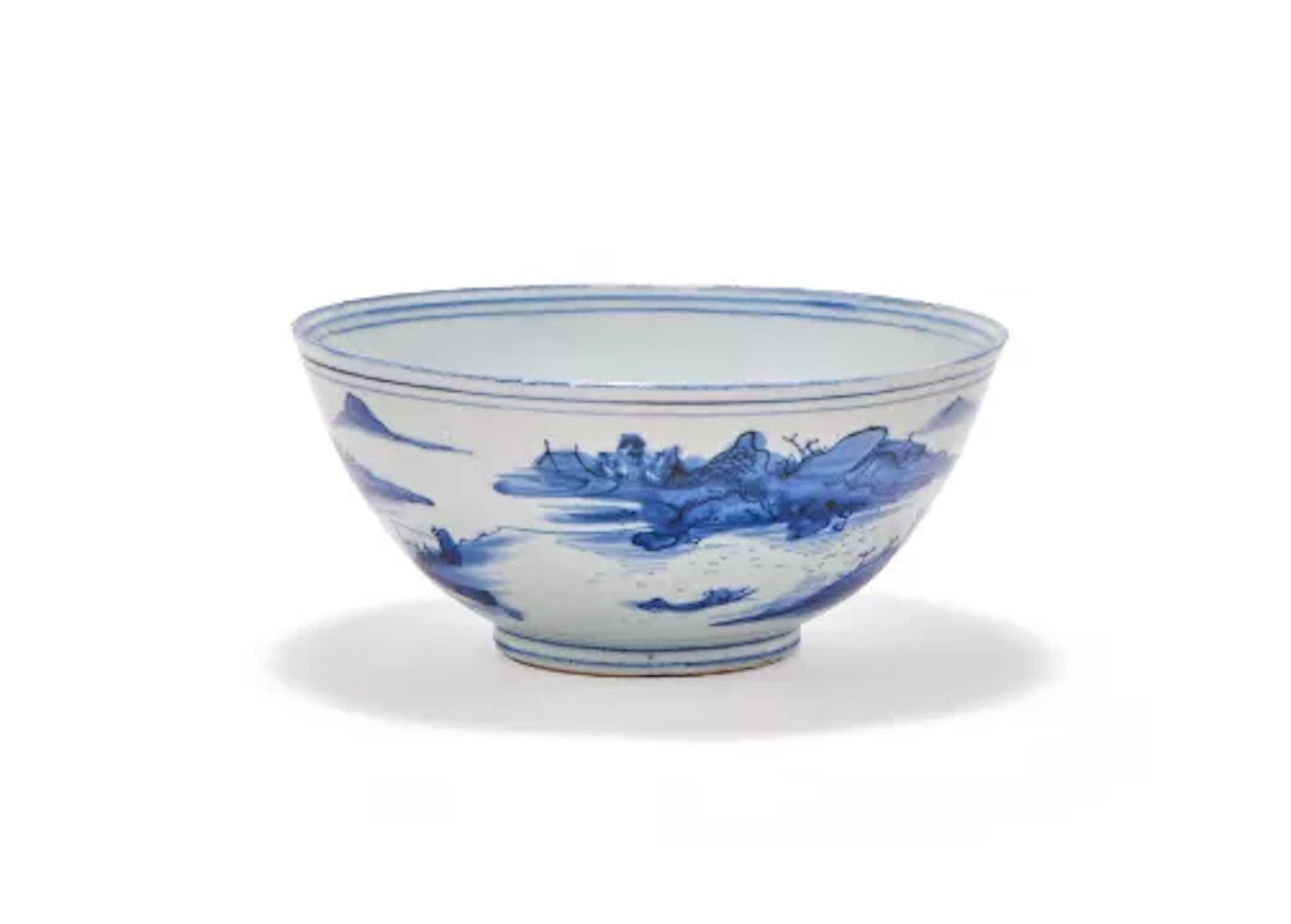 A Chinese blue and white 'landscape' bowl, Ming dynasty, 17th century