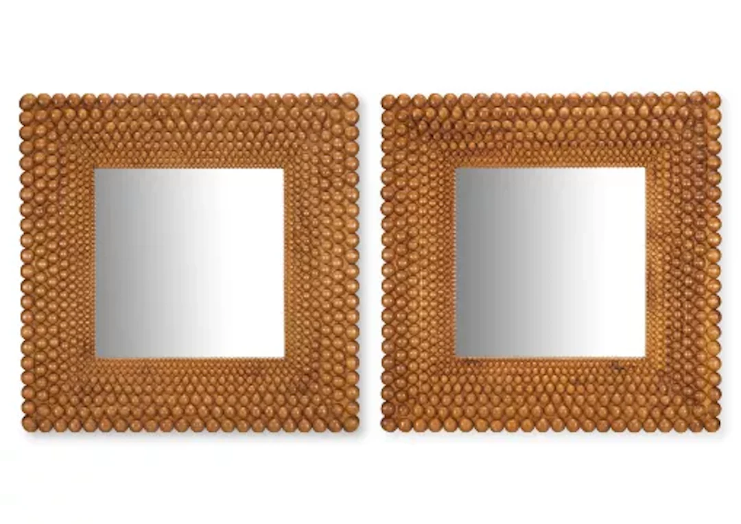 A PAIR OF TEAK GRADUATED BALL MIRRORS, BY ANDREW ALLFREE (B.1956)