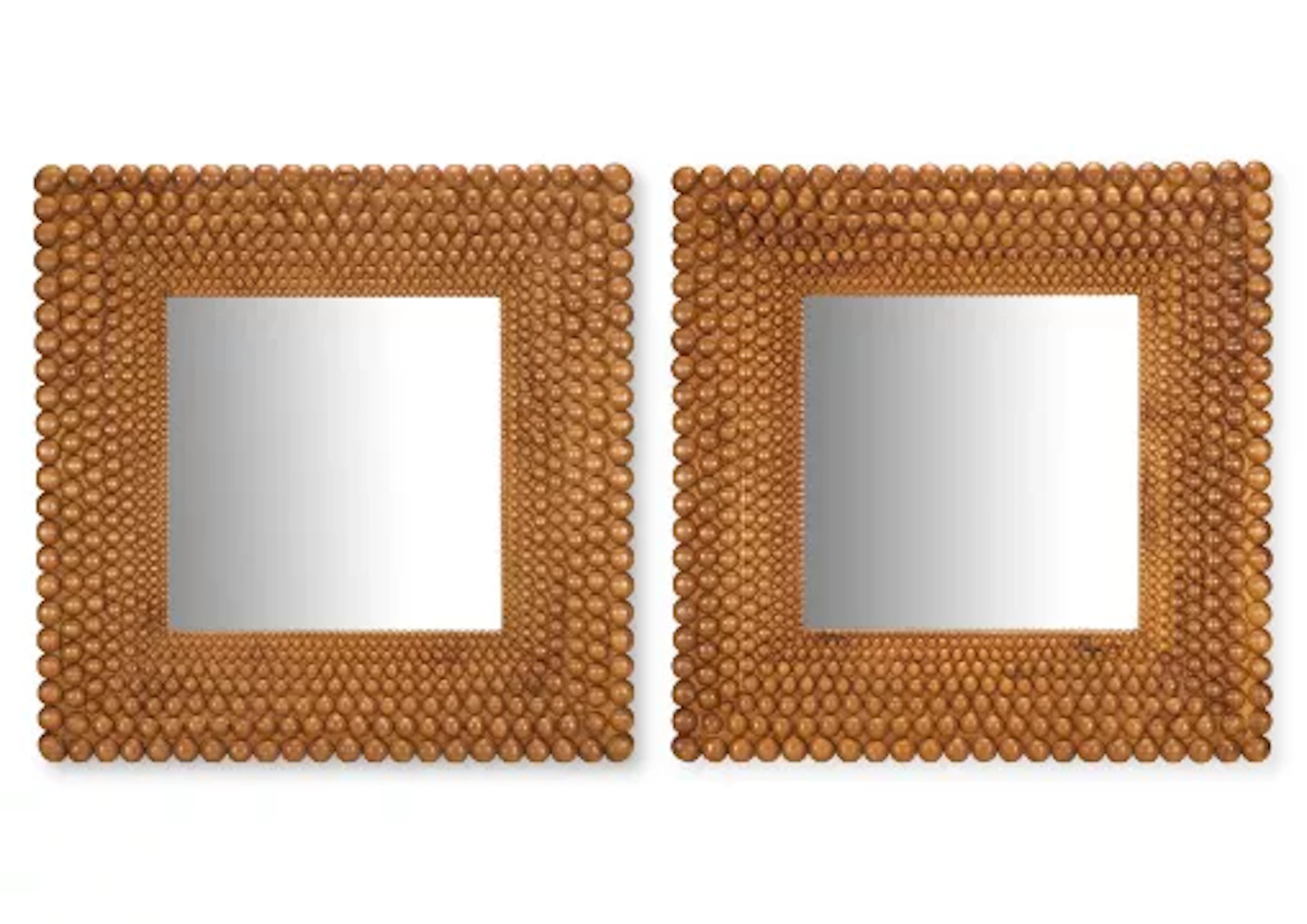 A PAIR OF TEAK GRADUATED BALL MIRRORS, BY ANDREW ALLFREE (B.1956)