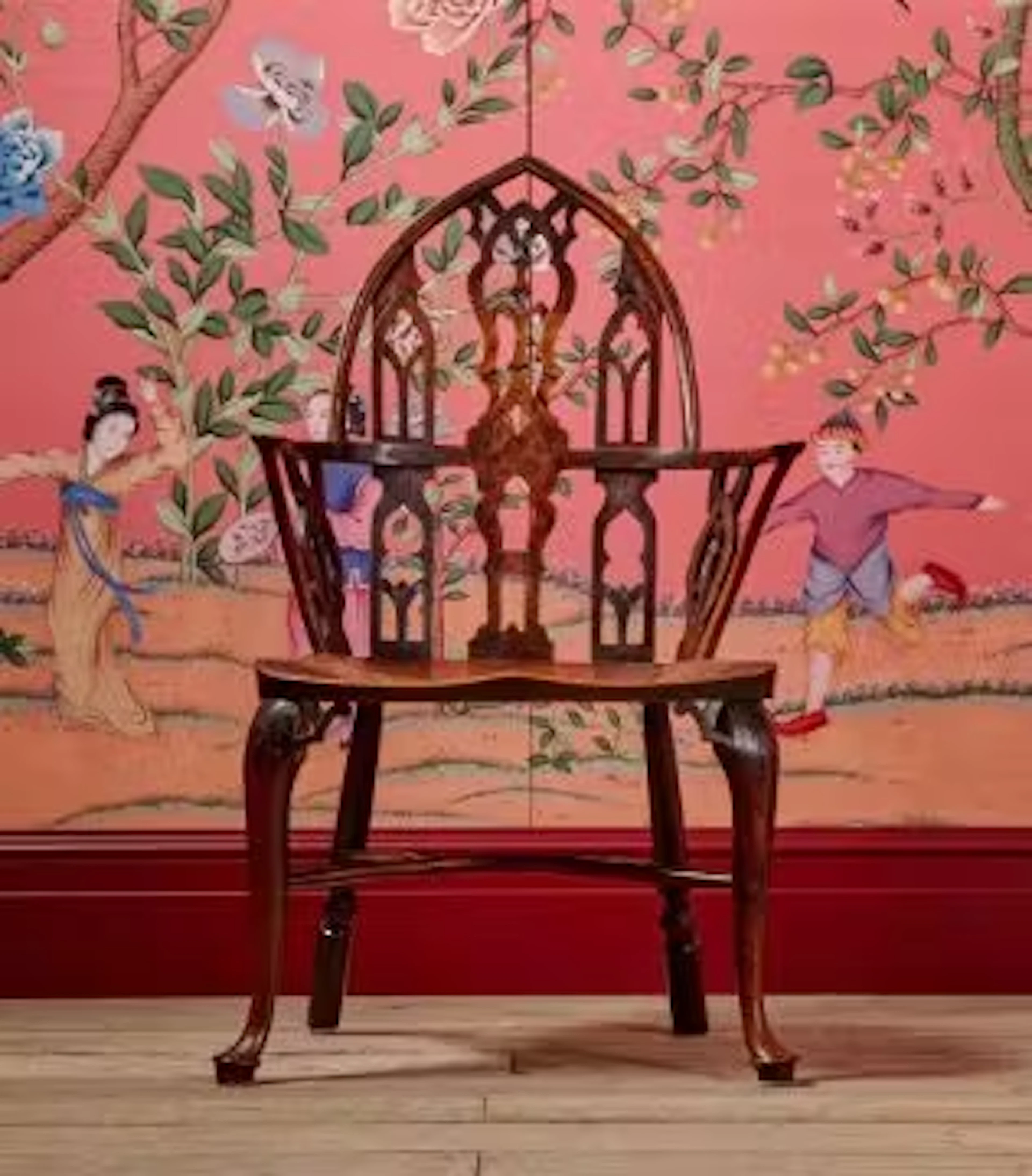A GEORGE II YEW AND ELM GOTHIC WINDSOR ARMCHAIR, THAMES VALLEY, MID
