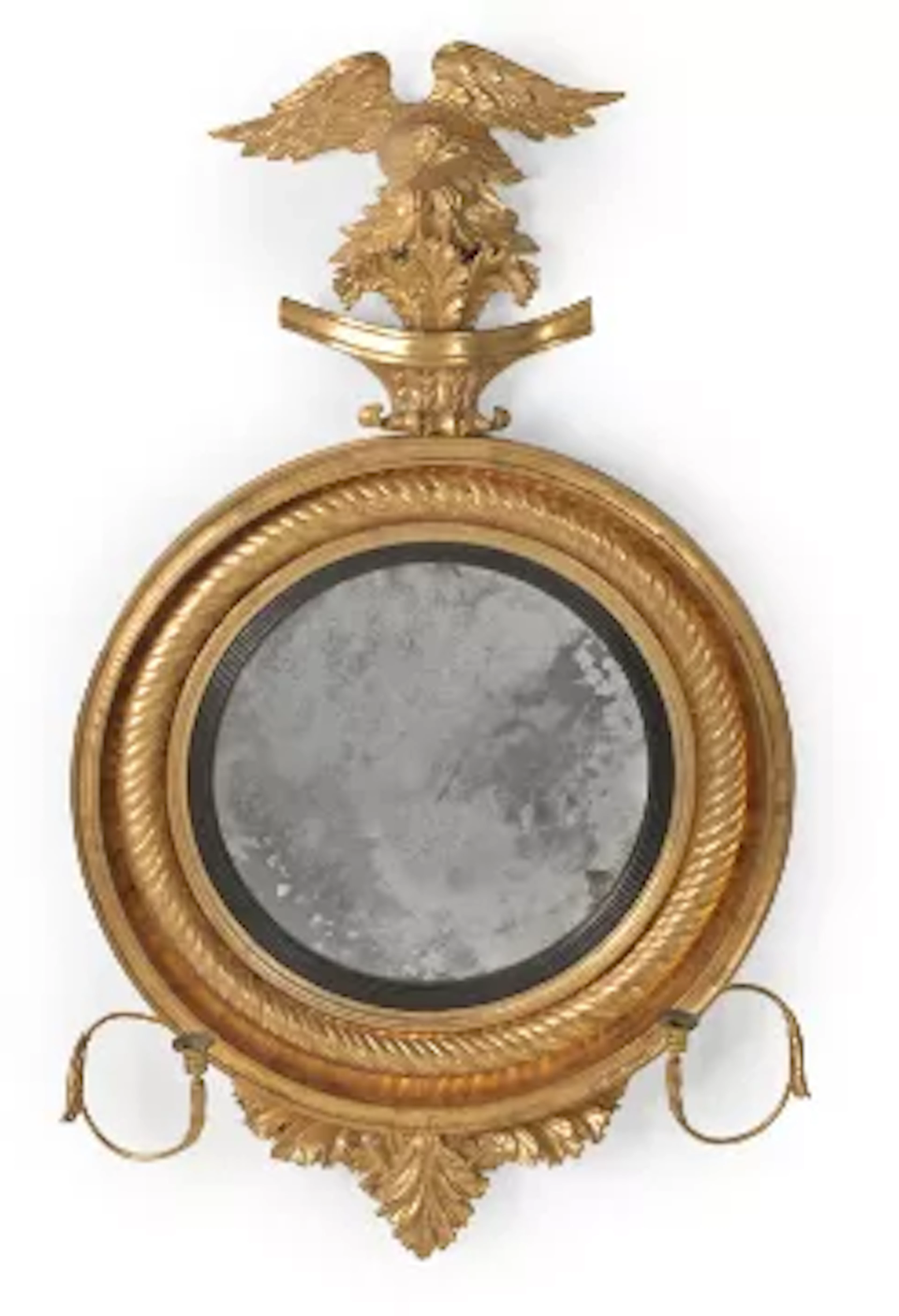 A LARGE REGENCY GILTWOOD CONVEX GIRANDOLE MIRROR, CIRCA 1815