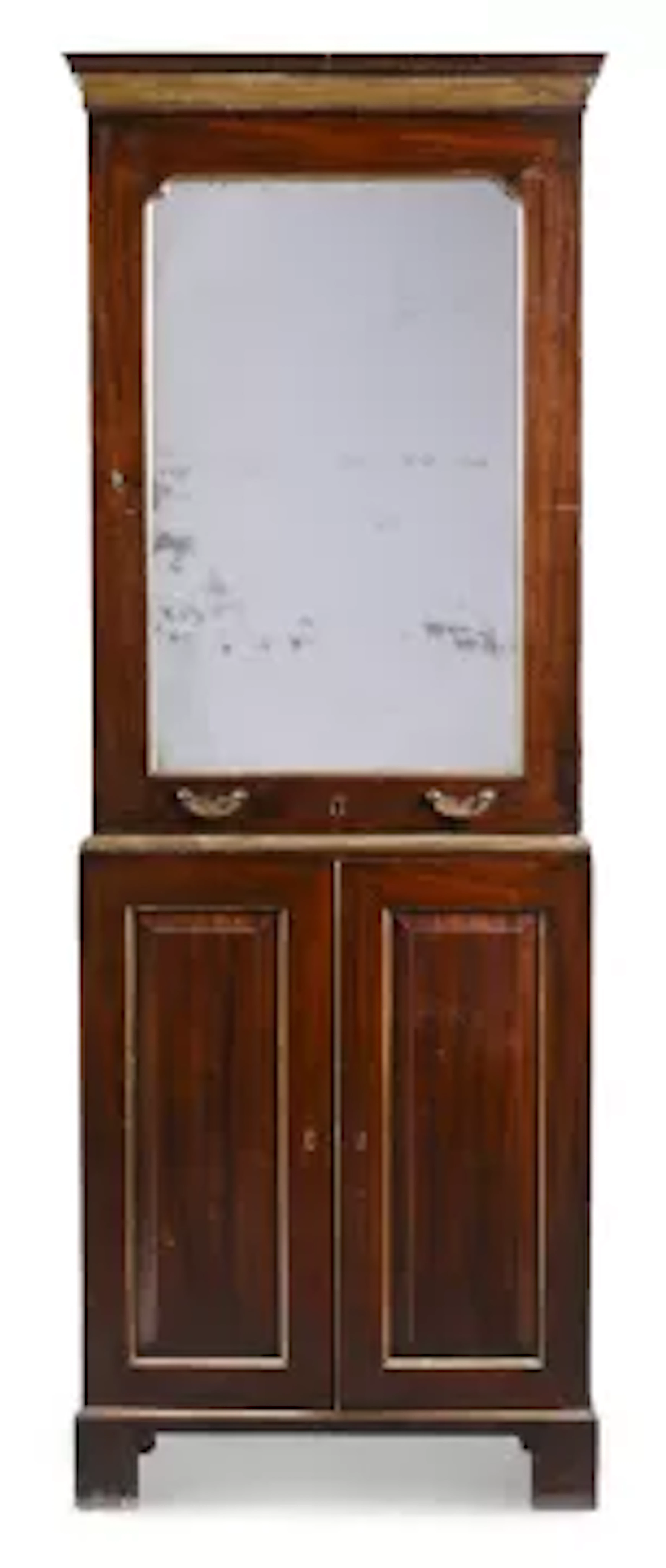 A GEORGE II MAHOGANY AND GILT BRASS MOUNTED CABINET BOOKCASE OR ESTATE