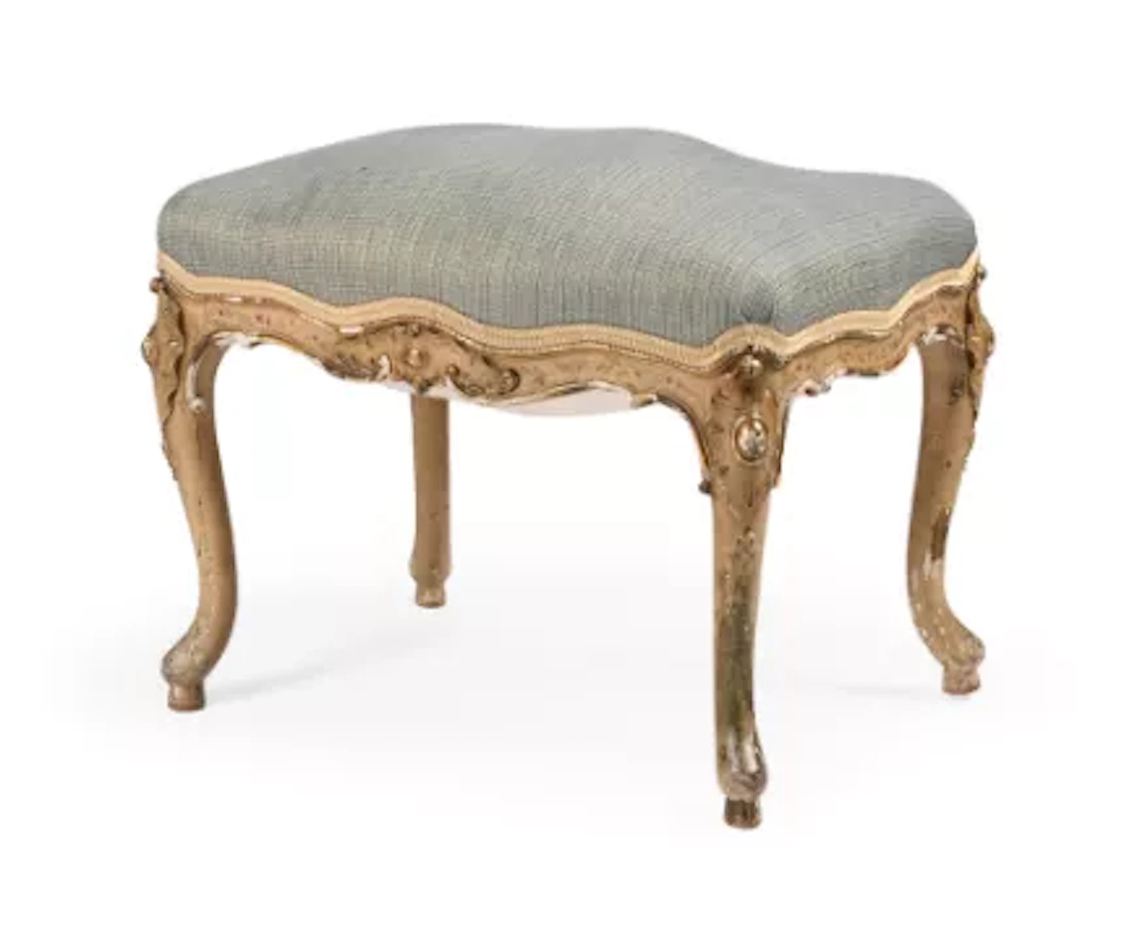 A CARVED GILT AND FLORAL PAINTED DRESSING STOOL, ITALIAN, LAST QUARTER
