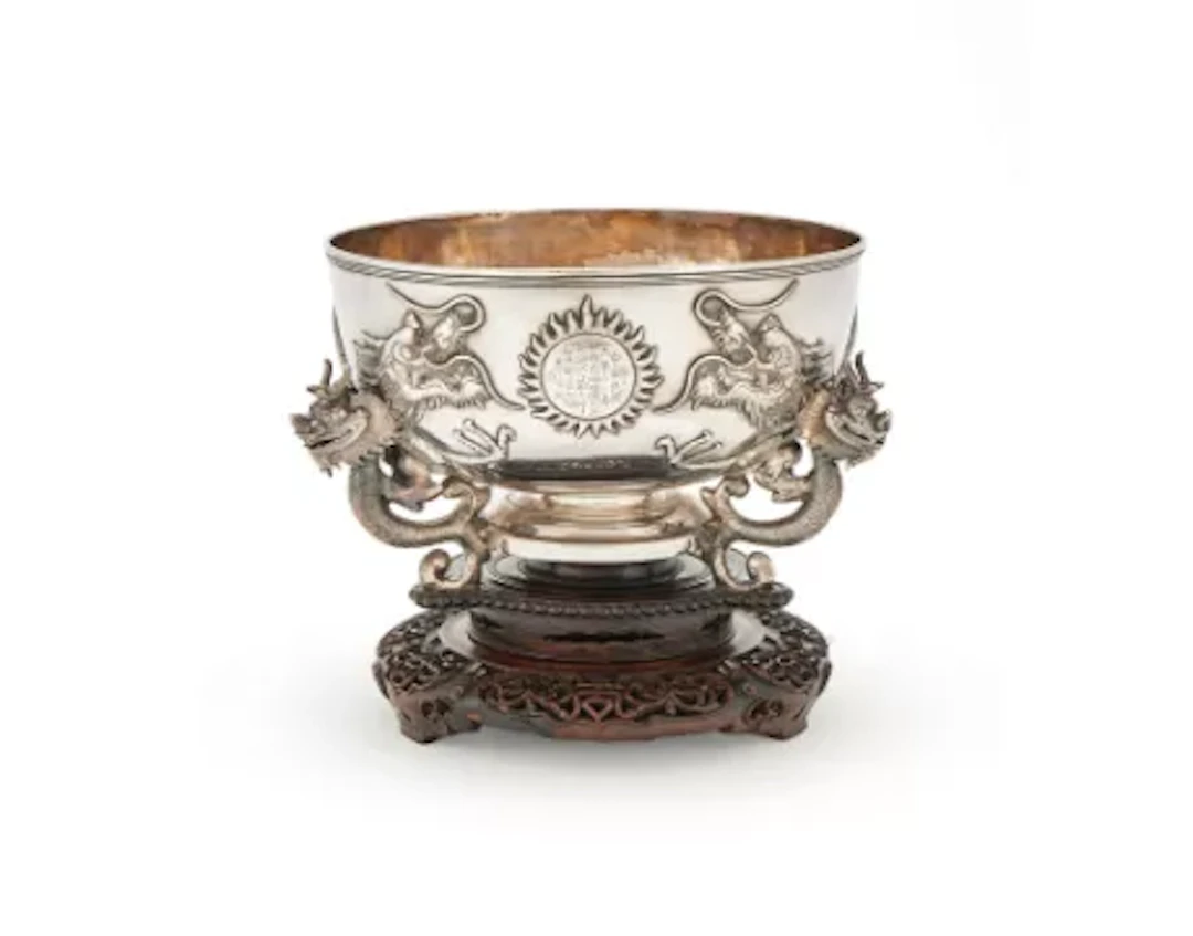 A large Chinese silver 'dragon' bowl, circa 1917