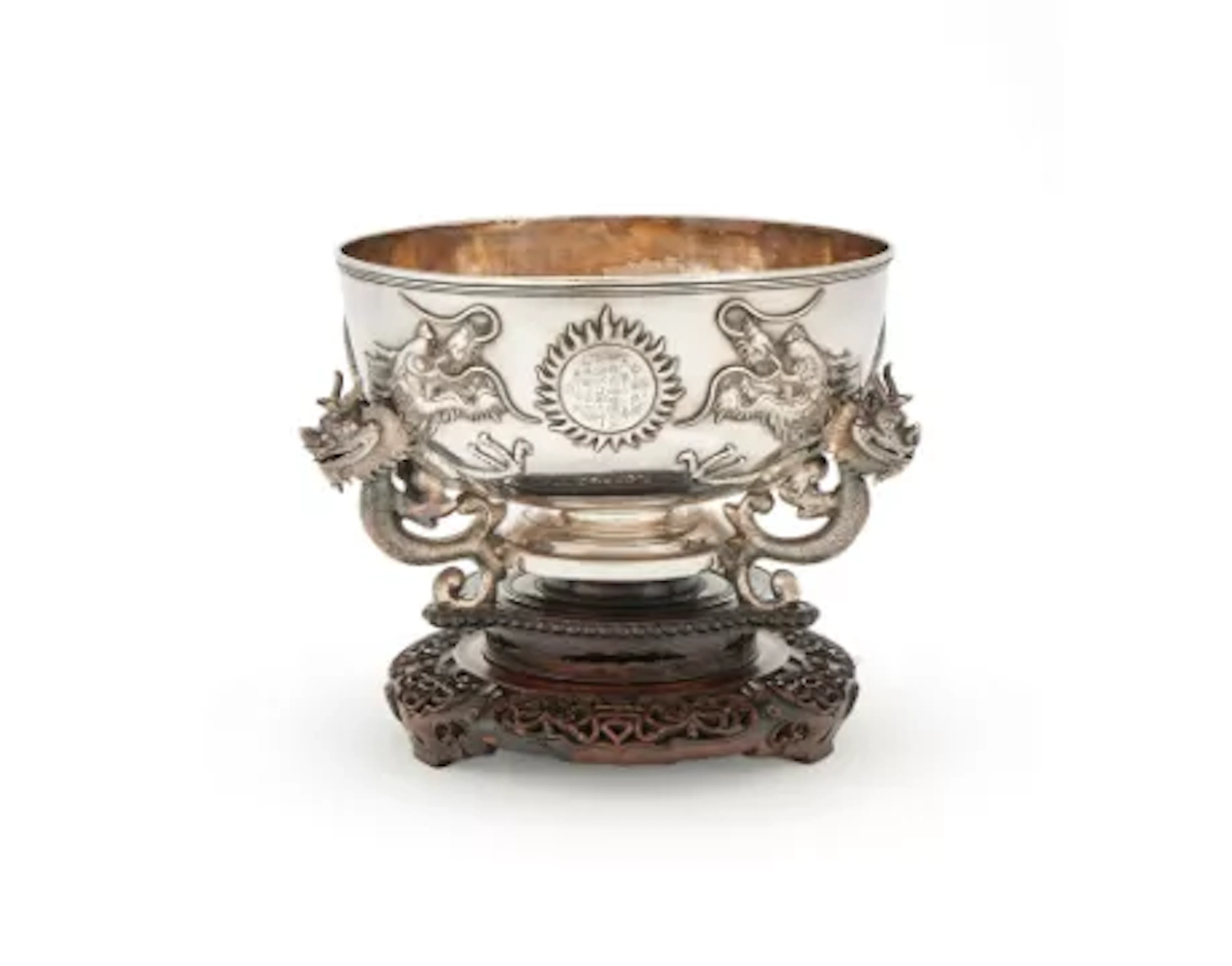 A large Chinese silver 'dragon' bowl, circa 1917