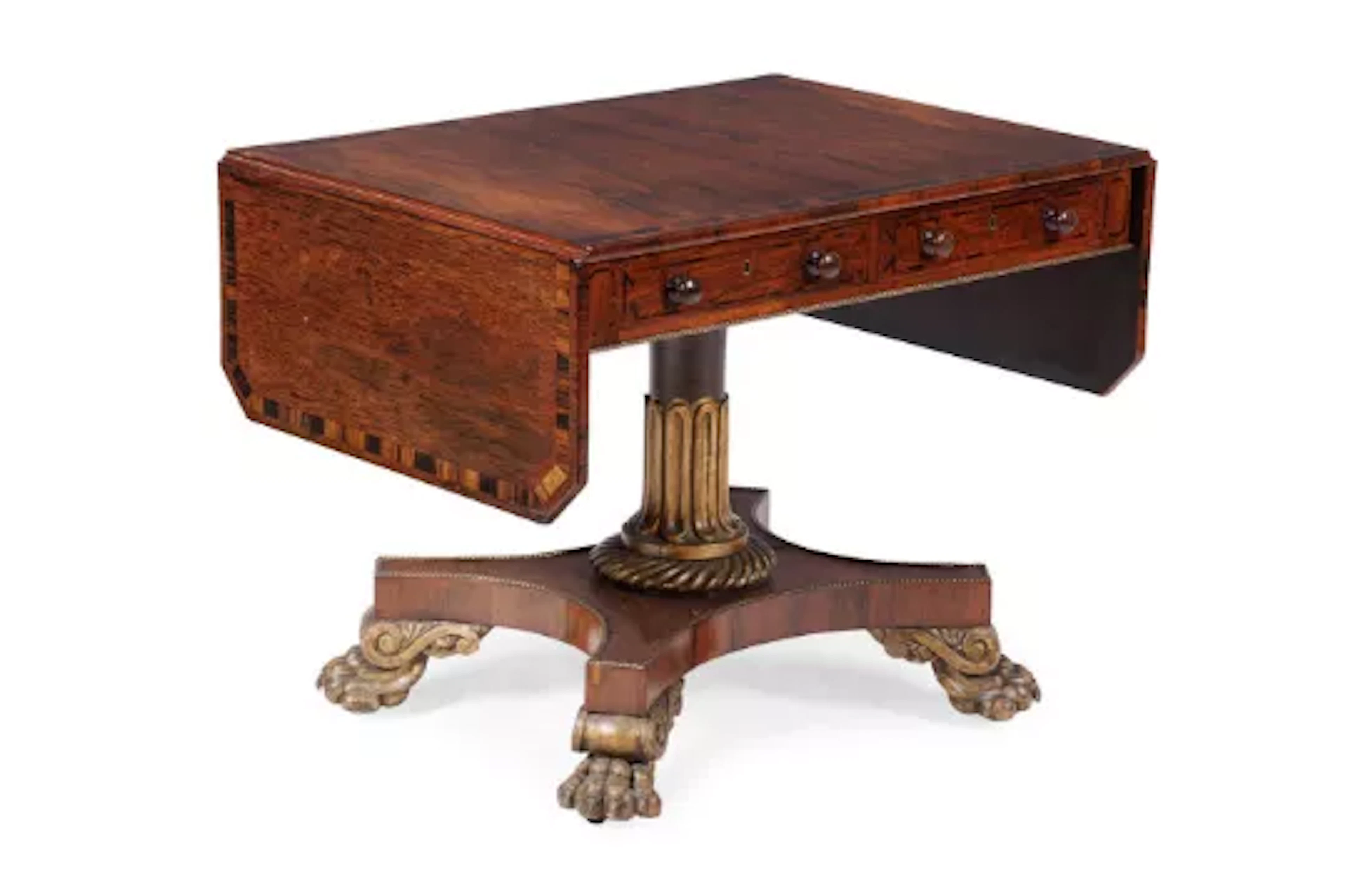 Y A REGENCY ROSEWOOD AND CALAMANDER CROSSBANDED SOFA TABLE, ATTRIBUTED