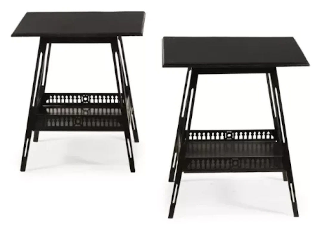 A CLOSELY MATCHED PAIR OF AESTHETIC MOVEMENT EBONISED TWO TIER OCCASIONAL