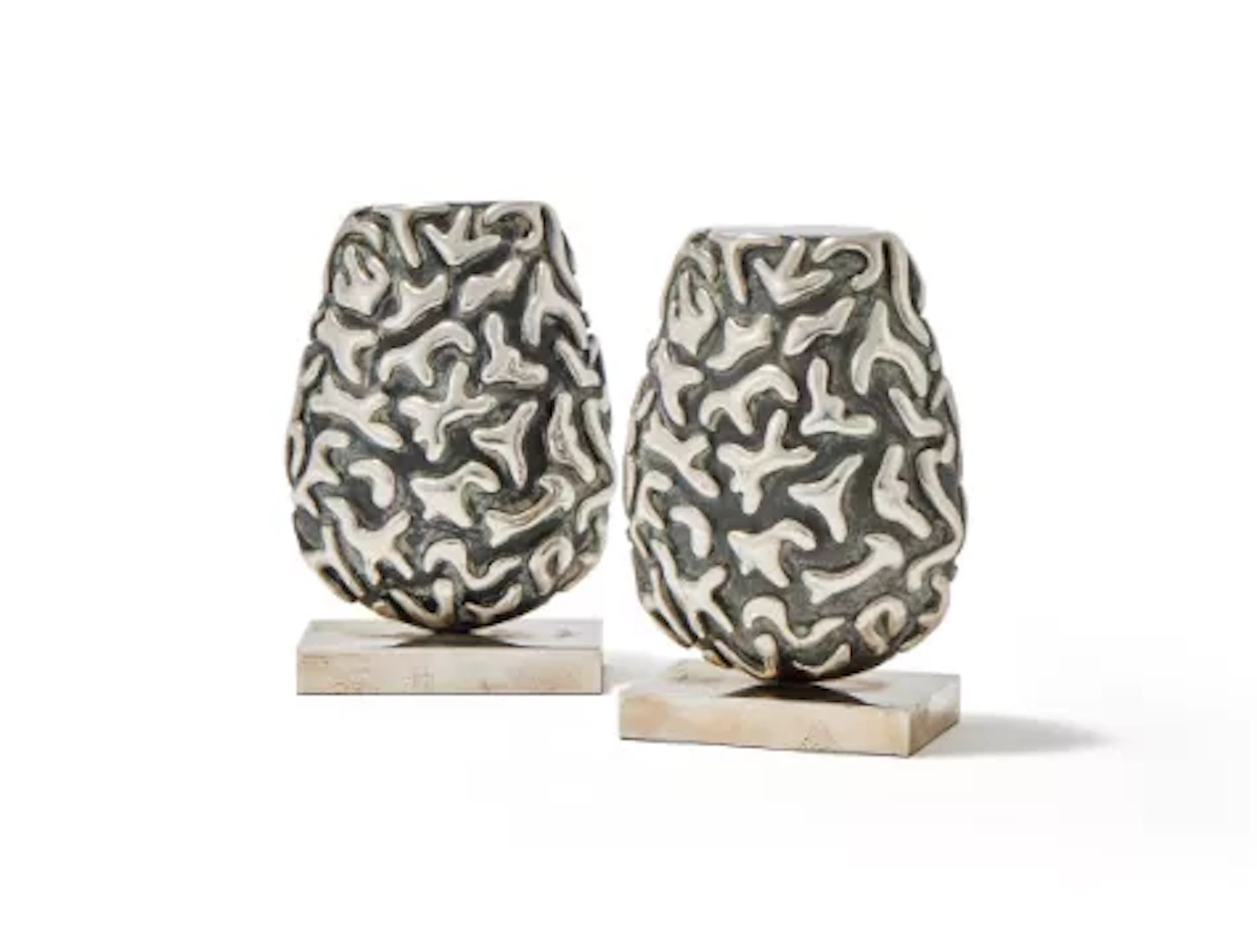 JON BUCK, LEXICON, A PAIR OF SILVER SCULPTURES, NO. 1 AND 3, LONDON