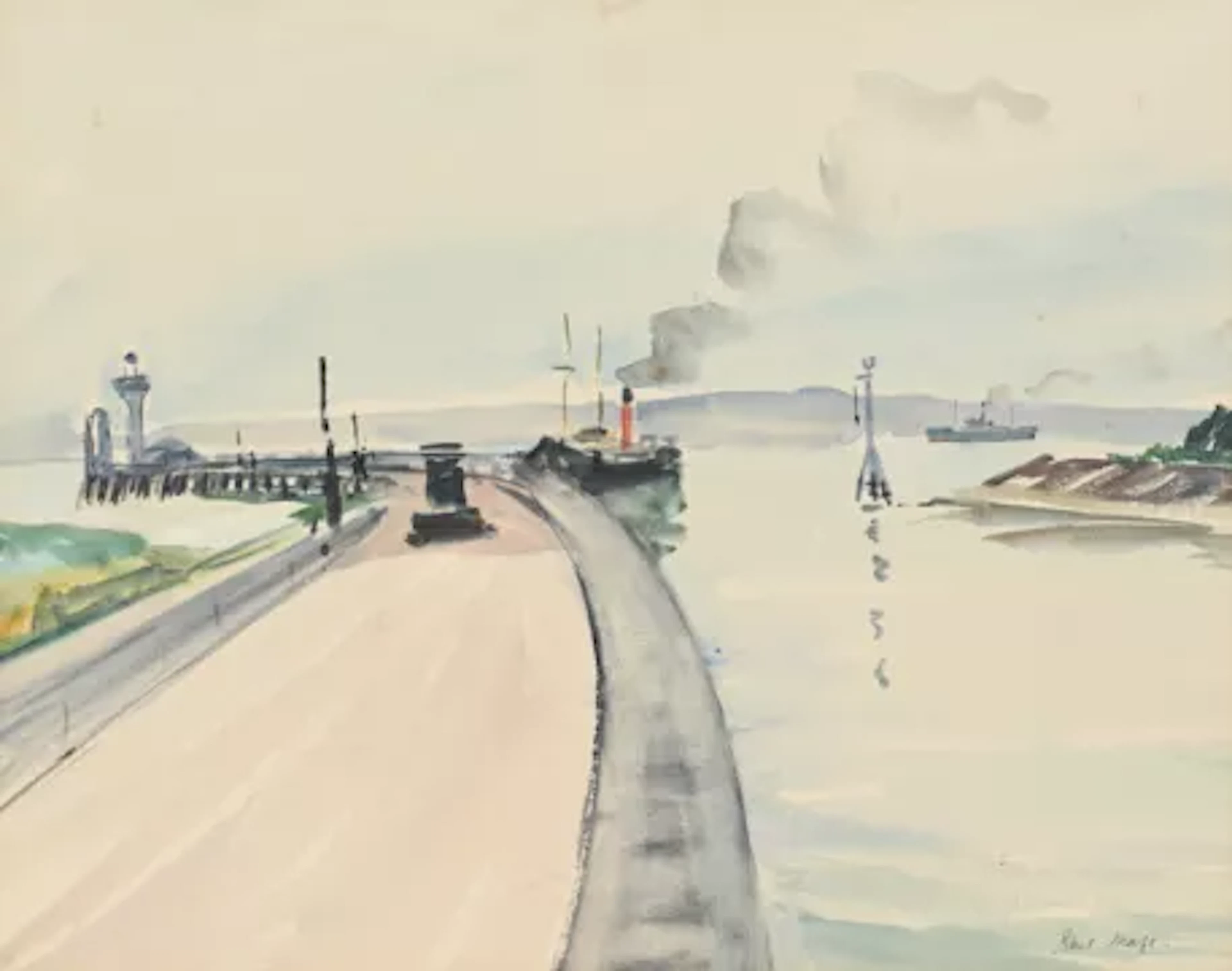 λ PAUL LUCIEN MAZE (FRENCH/BRITISH 1887-1979), AN ESTUARY SCENE WITH LIGHTHOUSE