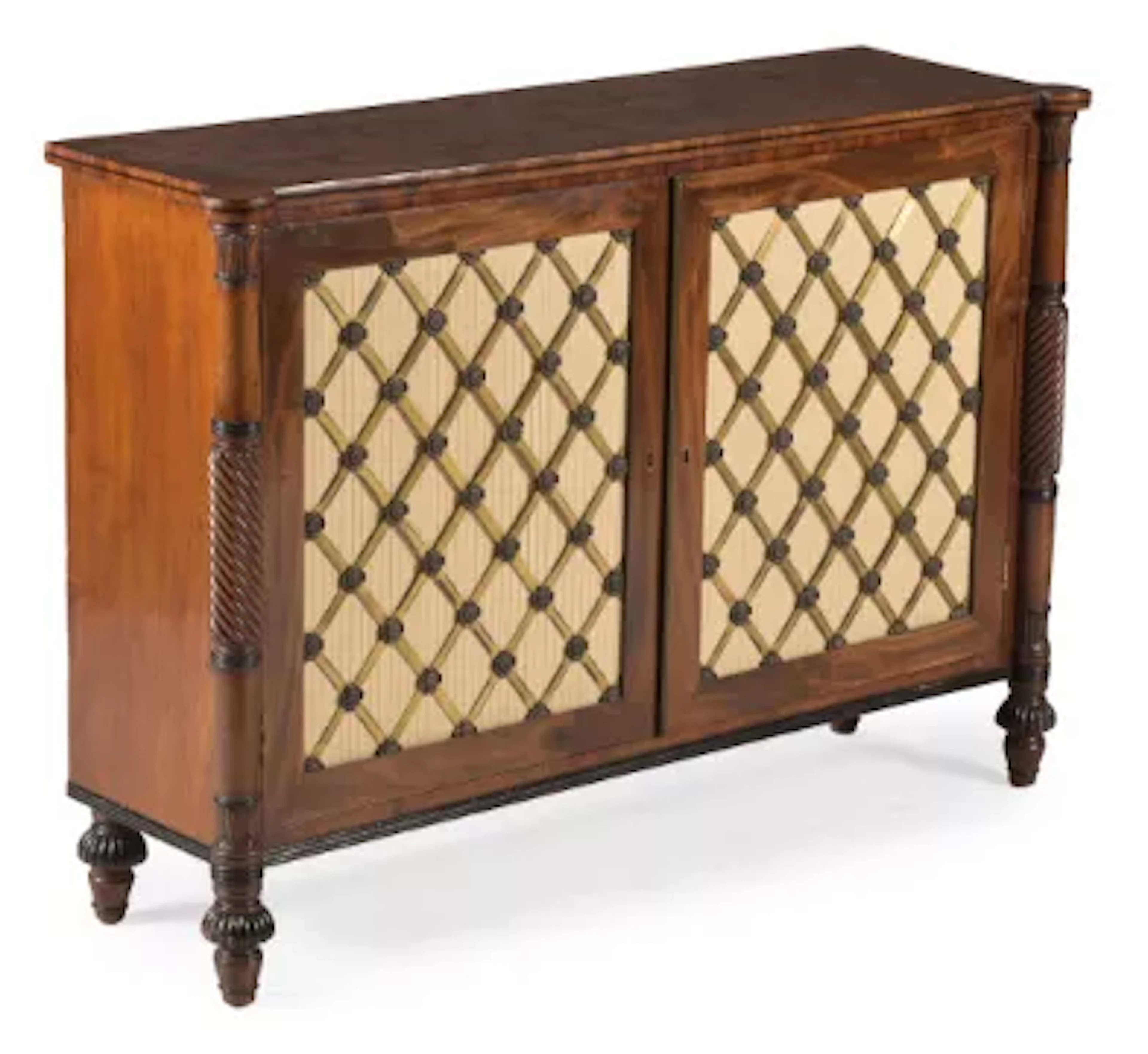 Y A REGENCY MAHOGANY AND EBONY SIDE CABINET, IN THE MANNER OF GILLOWS