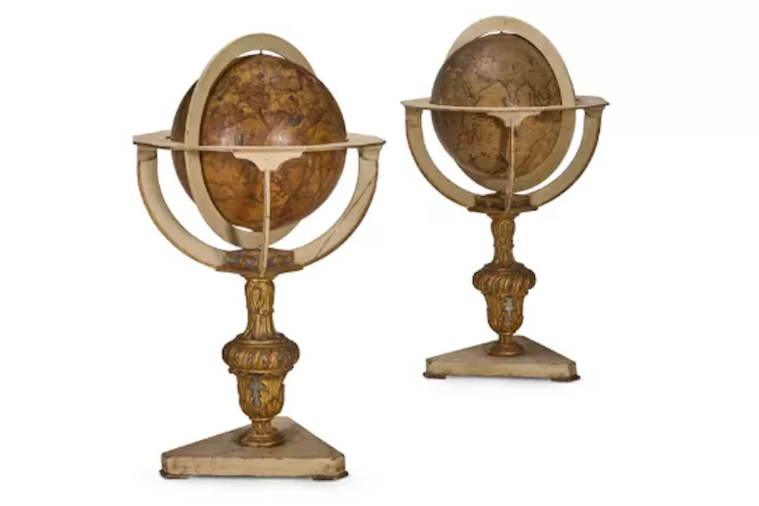 ‡ A MATCHED PAIR OF 19 INCH FLOOR-STANDING LIBRARY GLOBES