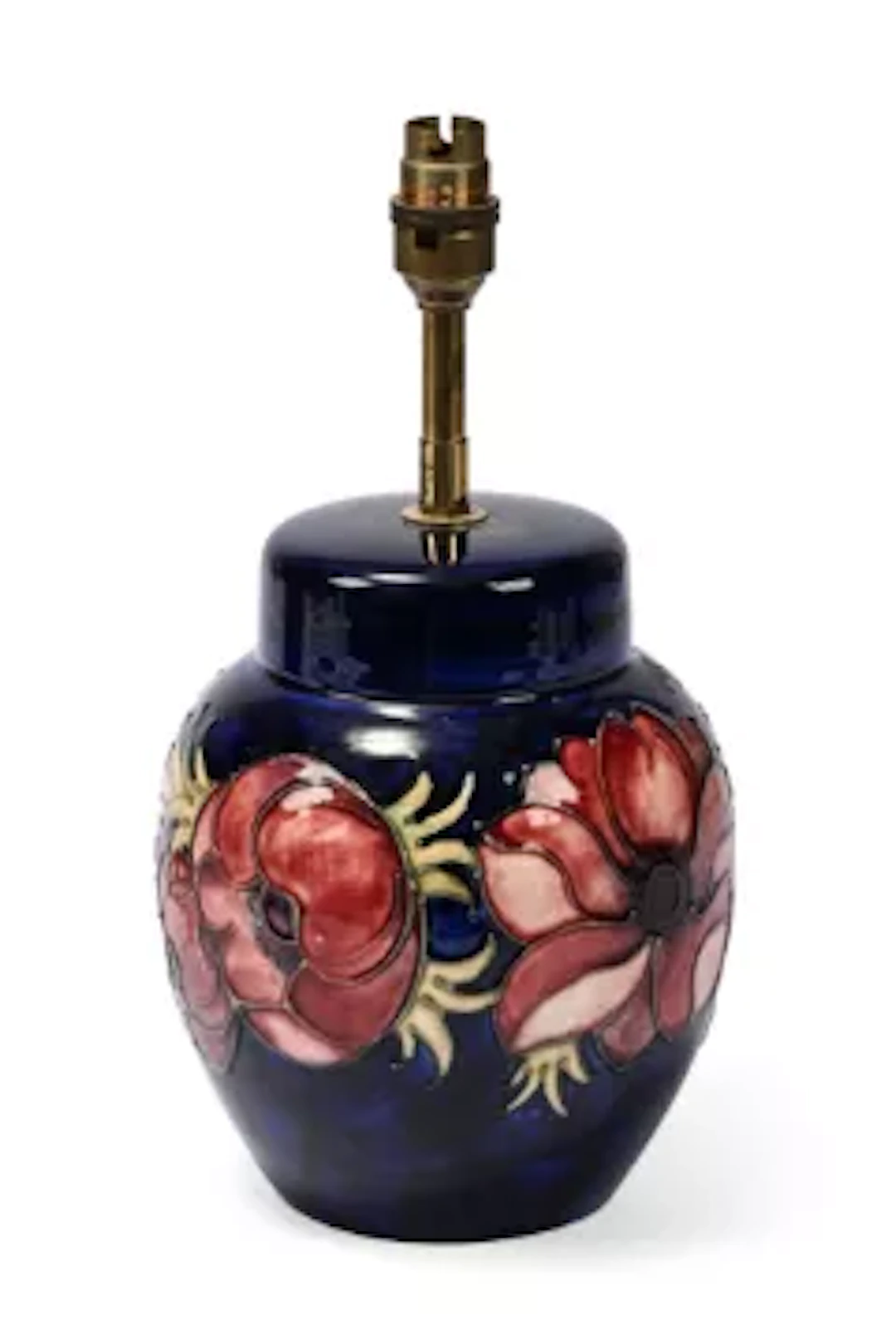 A MOORCROFT BLUE GROUND ANENOME GINGER JAR TABLE LAMP, 20TH CENTURY
