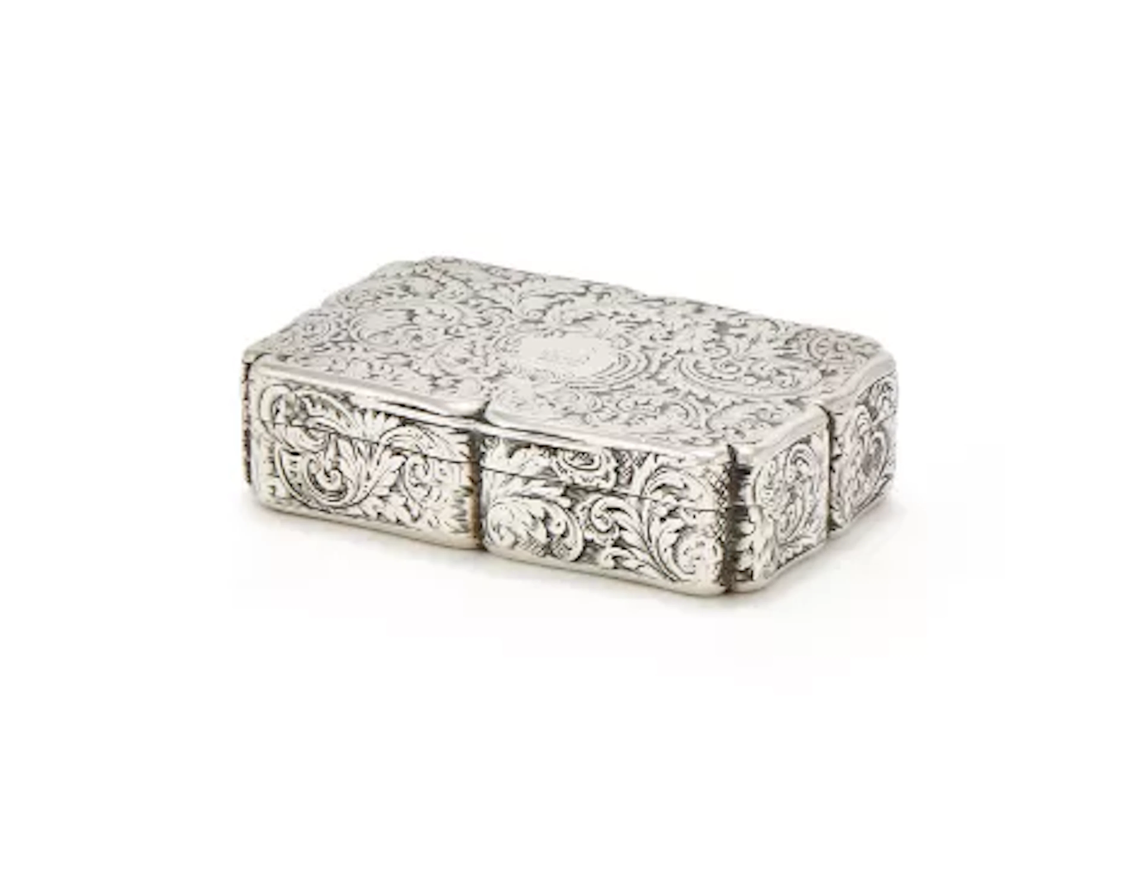 A VICTORIAN SILVER SHAPED RECTANGULAR SNUFF BOX, NATHANIEL MILLS