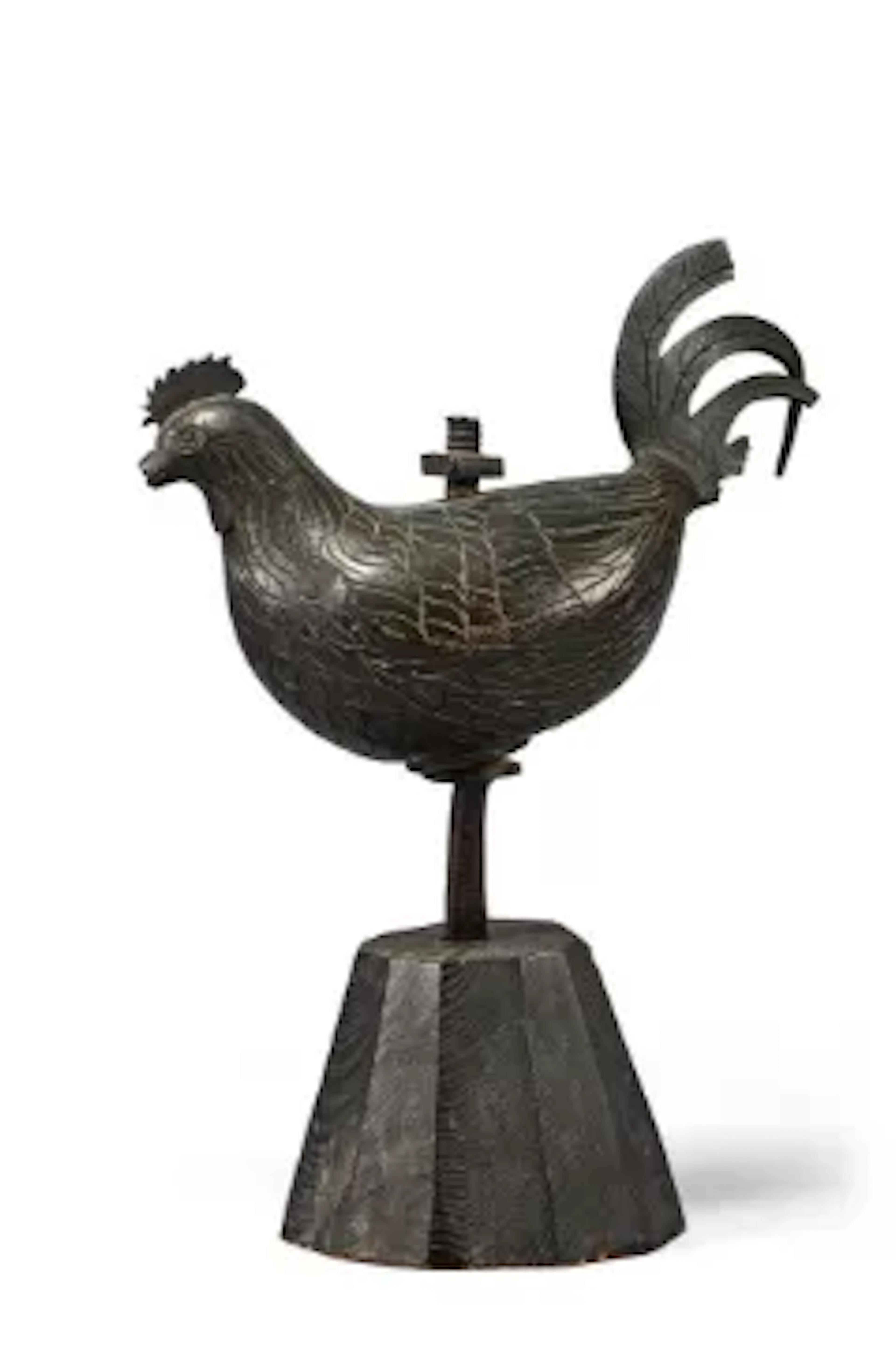 A RARE CHARLES I MONARCHIST BRONZE WEATHERCOCK, BY F. BASSAND, 1646