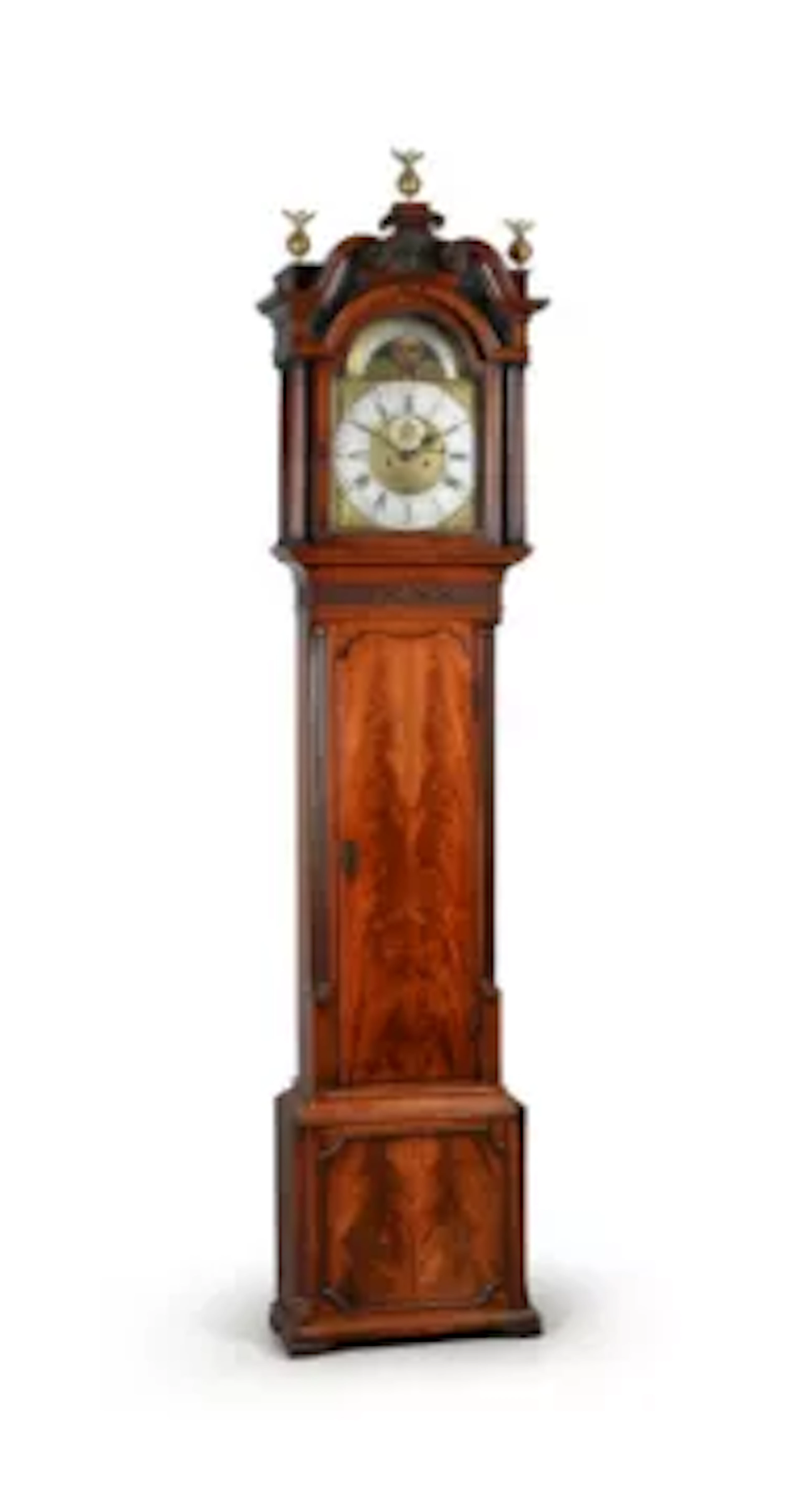 A GEORGE III FIGURED MAHOGANY EIGHT-DAY LONGCASE CLOCK WITH ROLLING MOONPHASE
