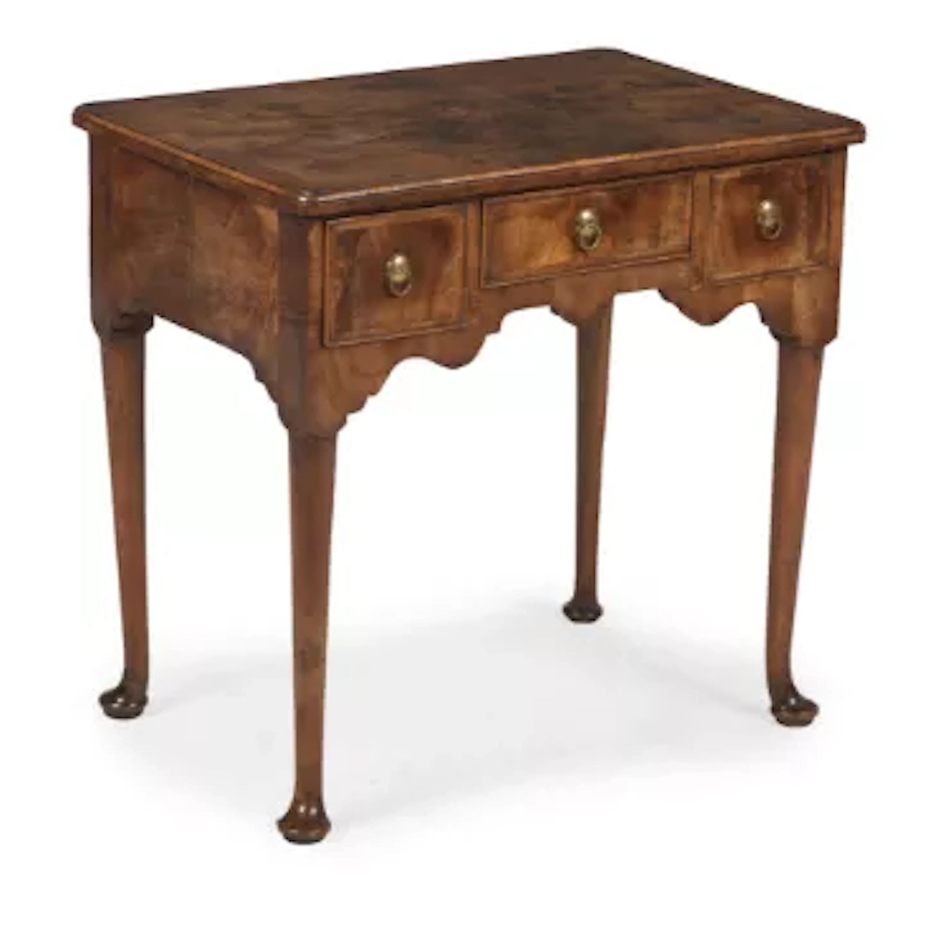 A GEORGE I WALNUT AND FEATHERBANDED SIDE TABLE OR LOWBOY, CIRCA 1720