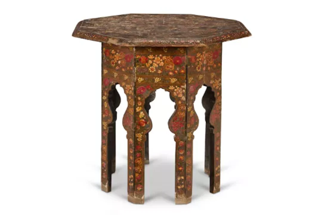 A KASHMIR POLYCHROMED OCTAGONAL OCCASIONAL TABLE, CIRCA 1900