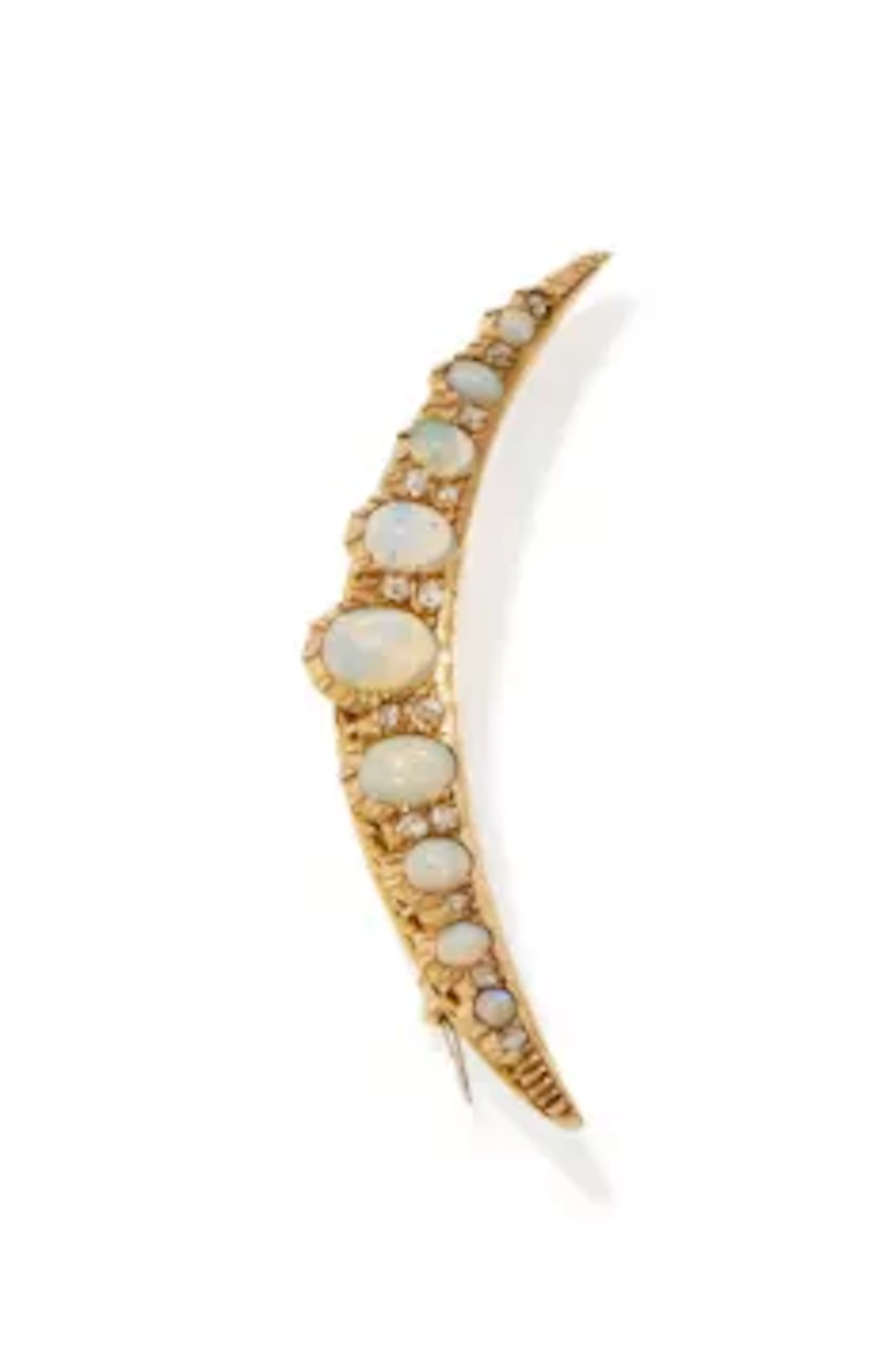 AN OPAL AND DIAMOND CRESCENT BROOCH