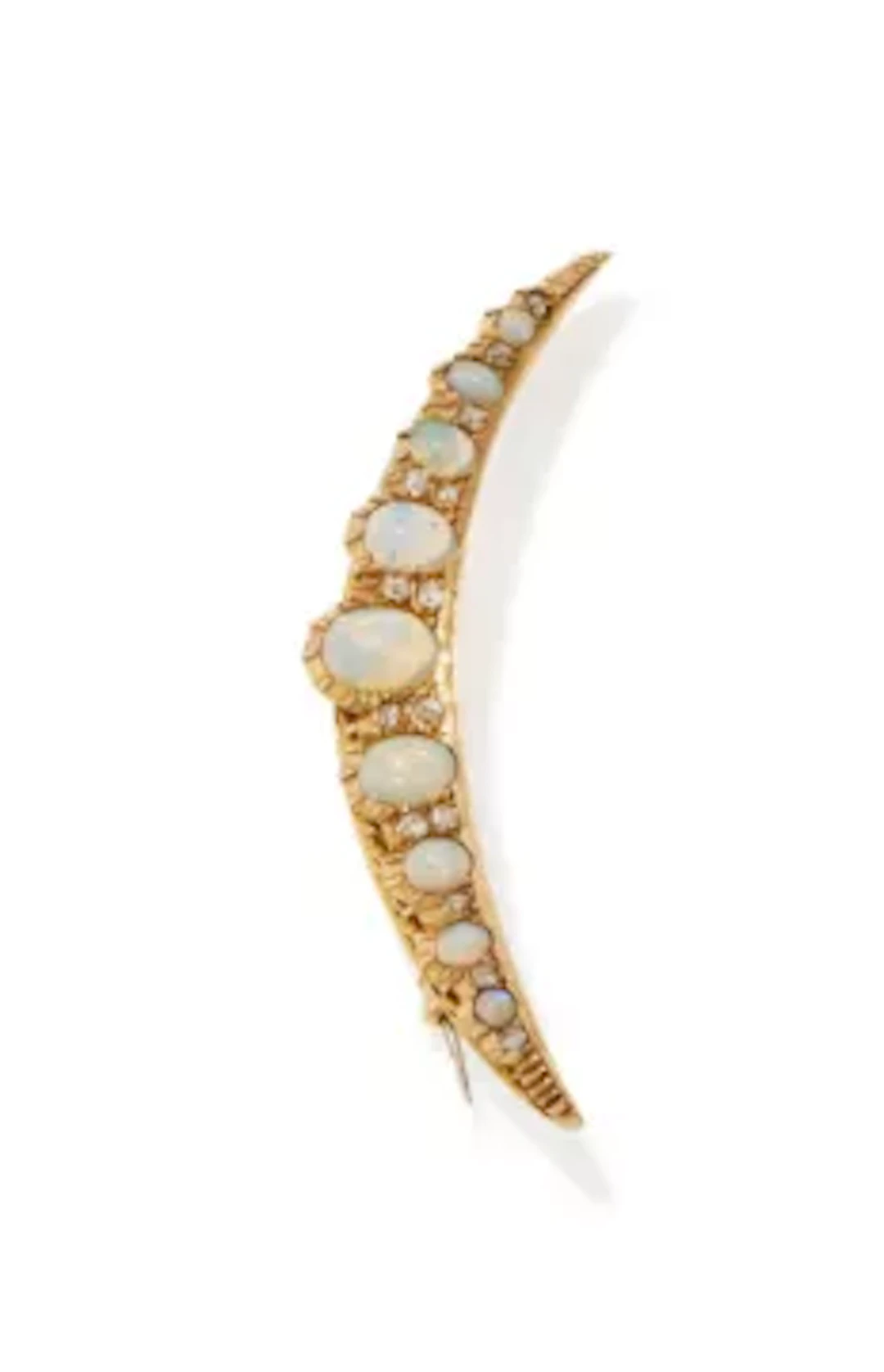 AN OPAL AND DIAMOND CRESCENT BROOCH