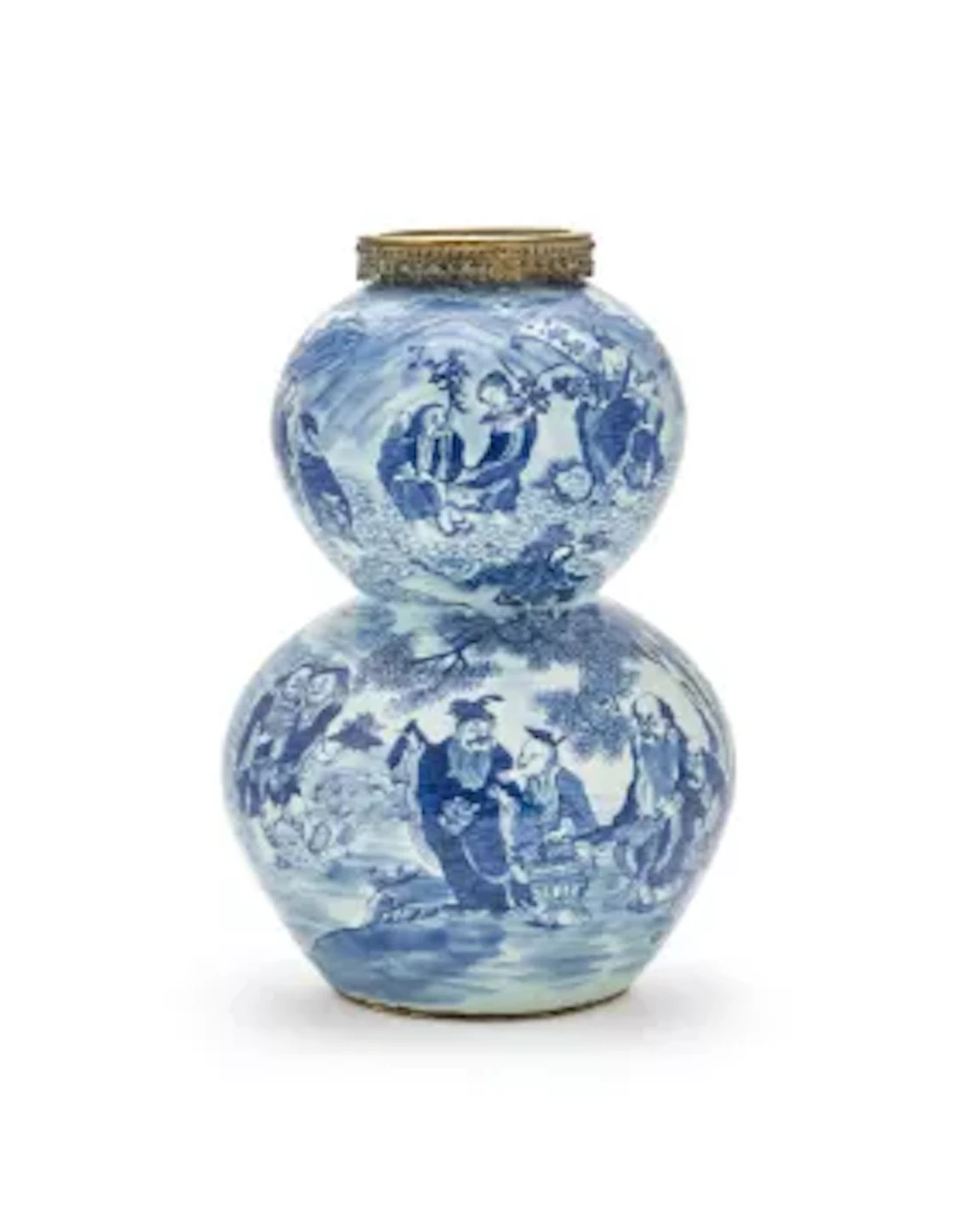 A large Chinese blue and white double-gourd shaped 'Daoist Deities'