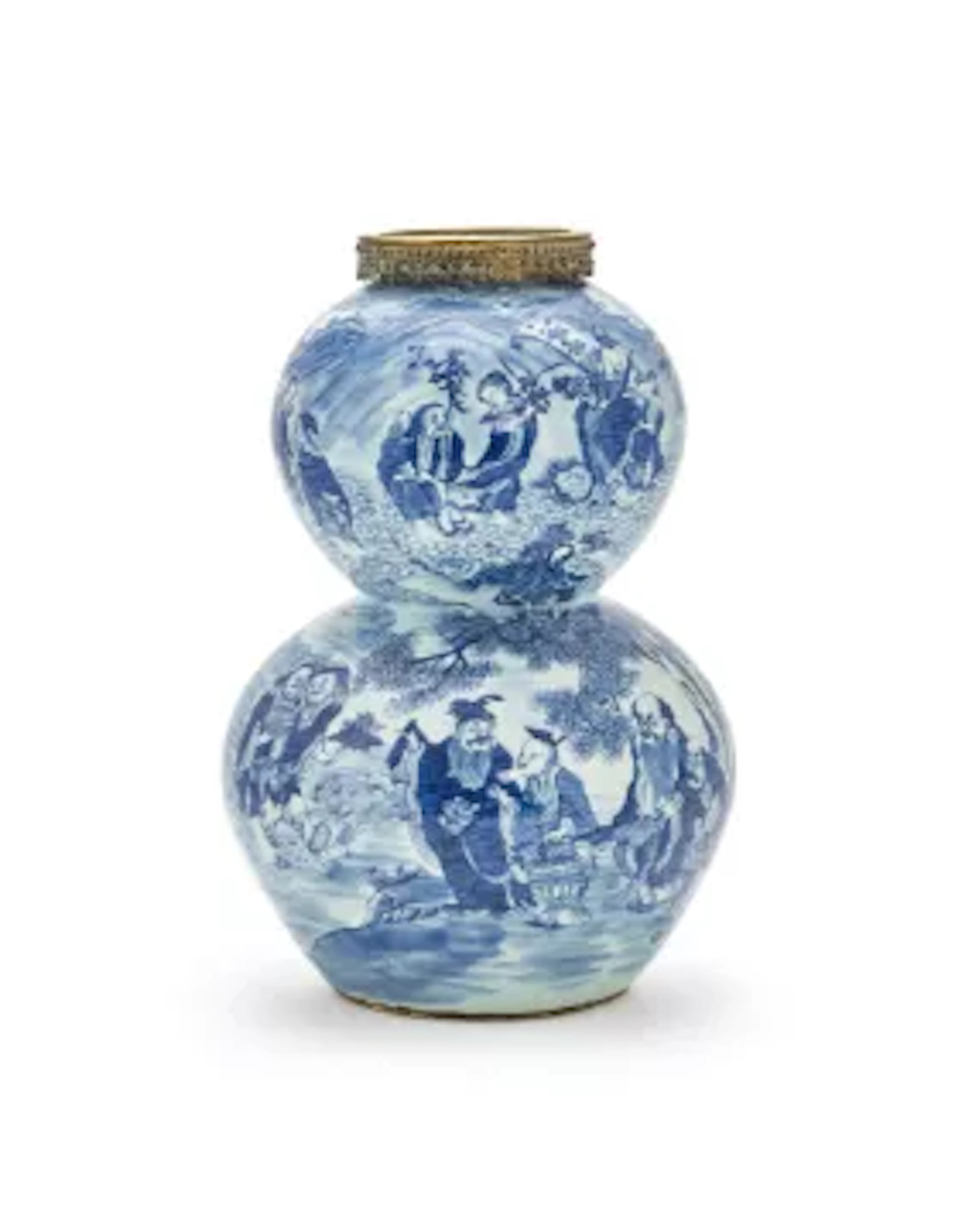 A large Chinese blue and white double-gourd shaped 'Daoist Deities'