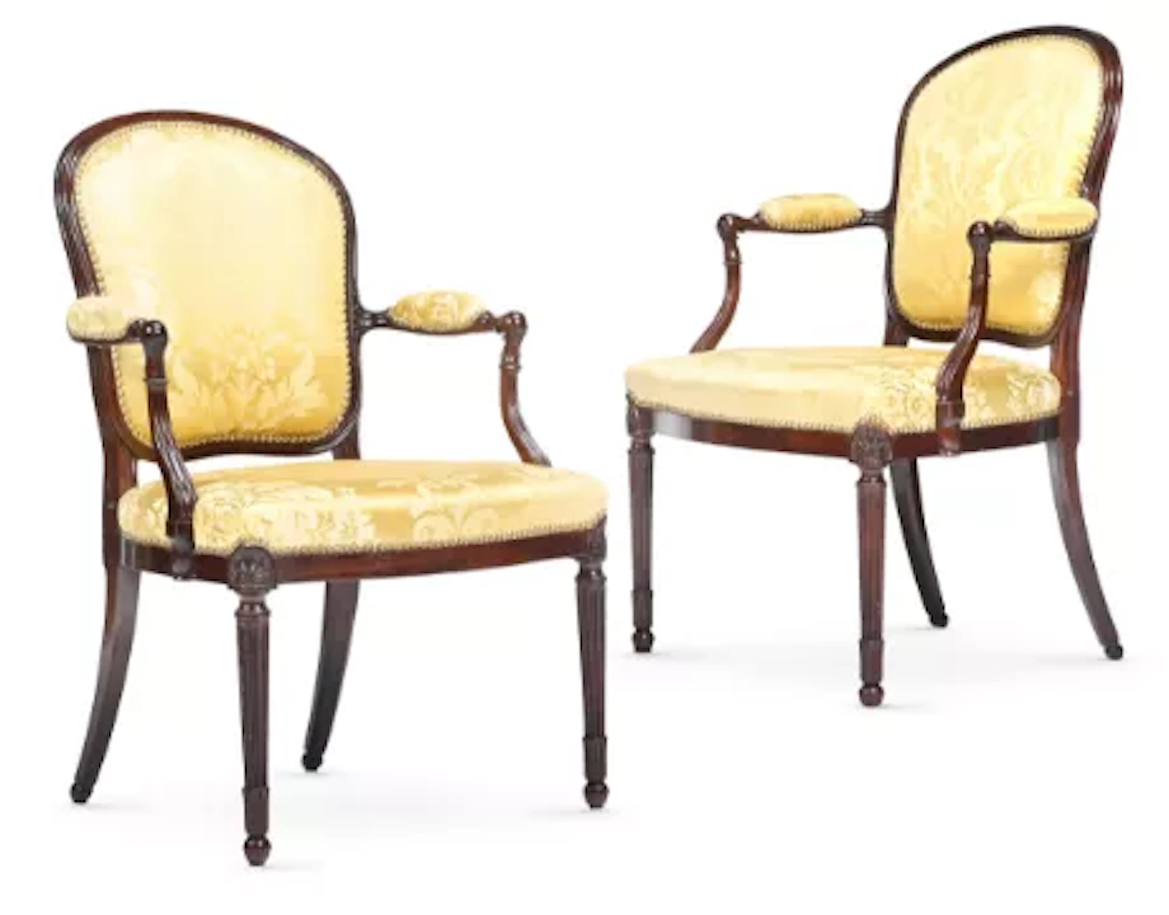 A FINE PAIR OF GEORGE III MAHOGANY ARMCHAIRS, ATTRIBUTED TO JOHN LINNELL