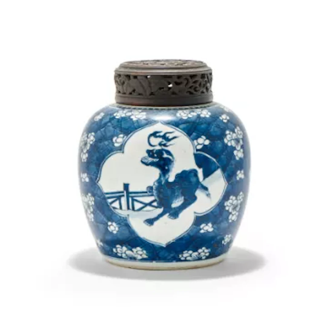 A Chinese blue and white 'mythical beast' jar, Kangxi (1662-1722)