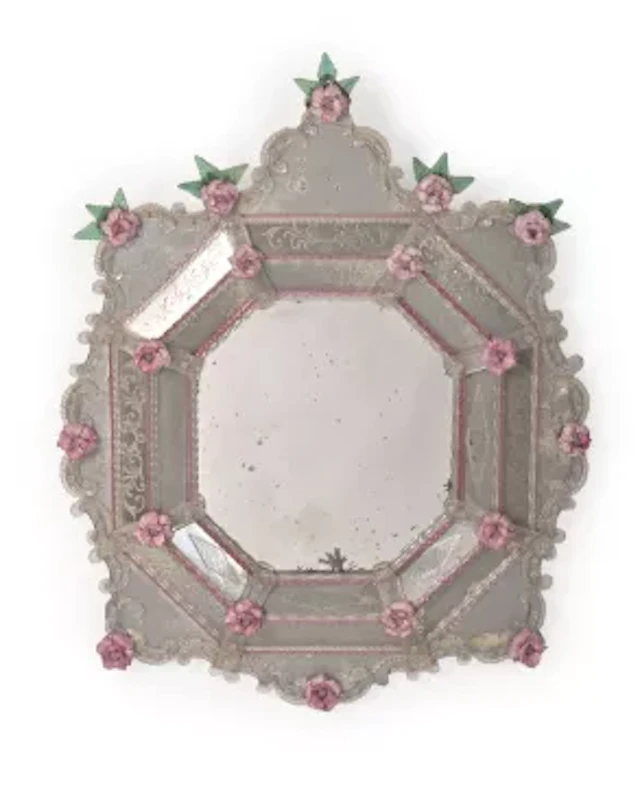 A MURANO GLASS CUSHION FRAME WALL MIRROR, FIRST HALF 20TH CENTURY