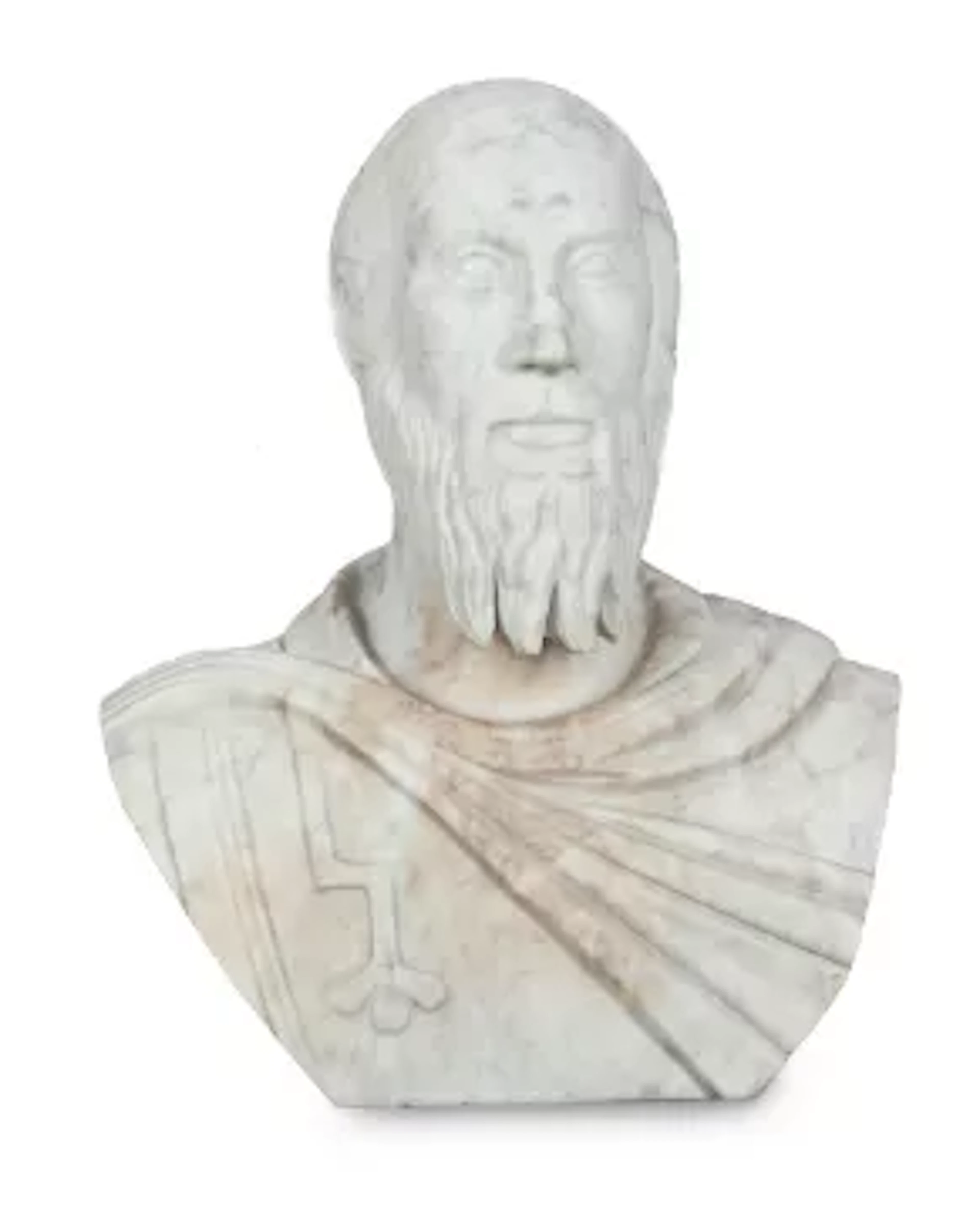 AFTER THE ANTIQUE, A WHITE MARBLE BUST OF A PHILOSOPHER, 20TH CENTURY