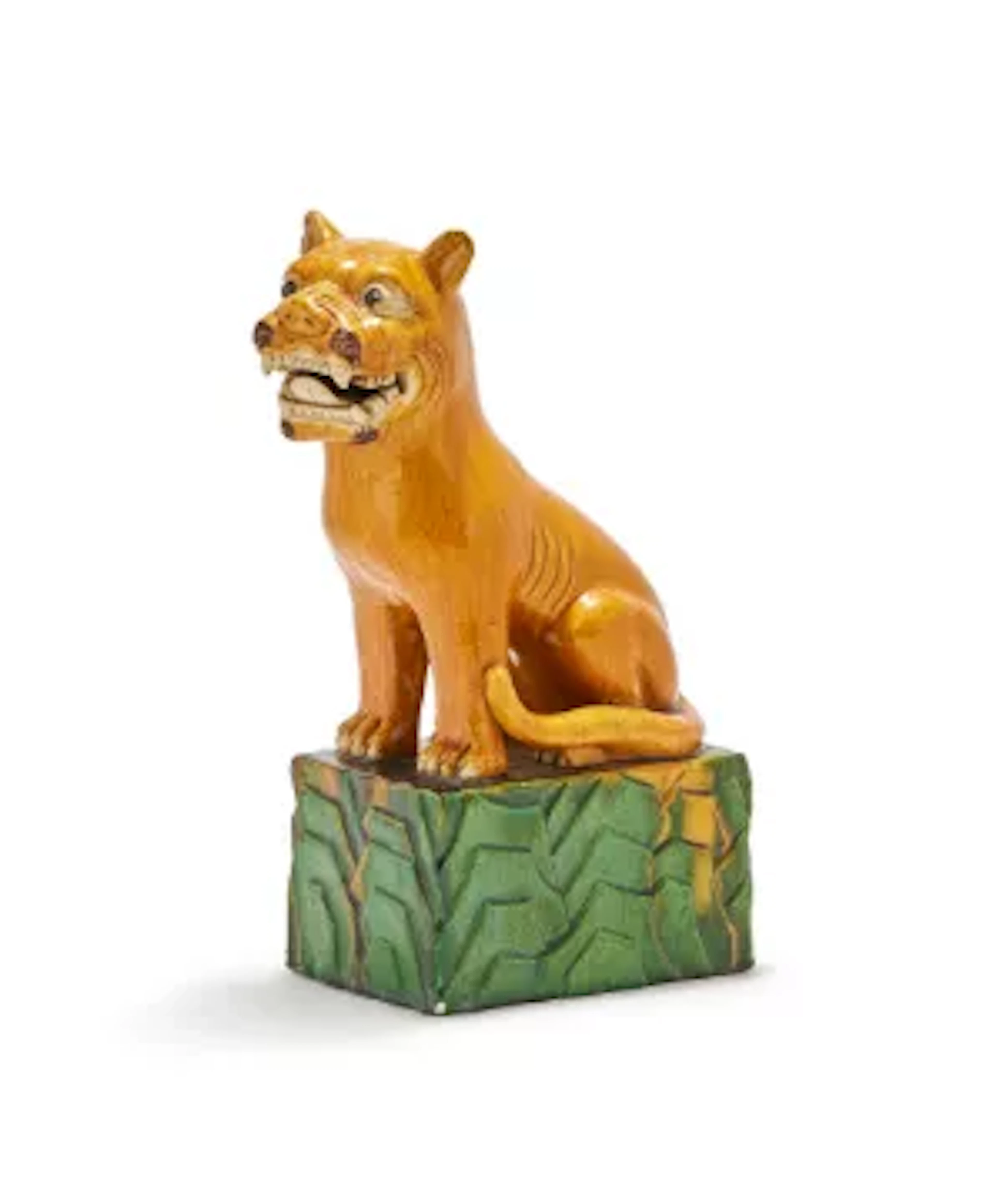A Chinese sancai glazed model of a lion, Late Qing dynasty