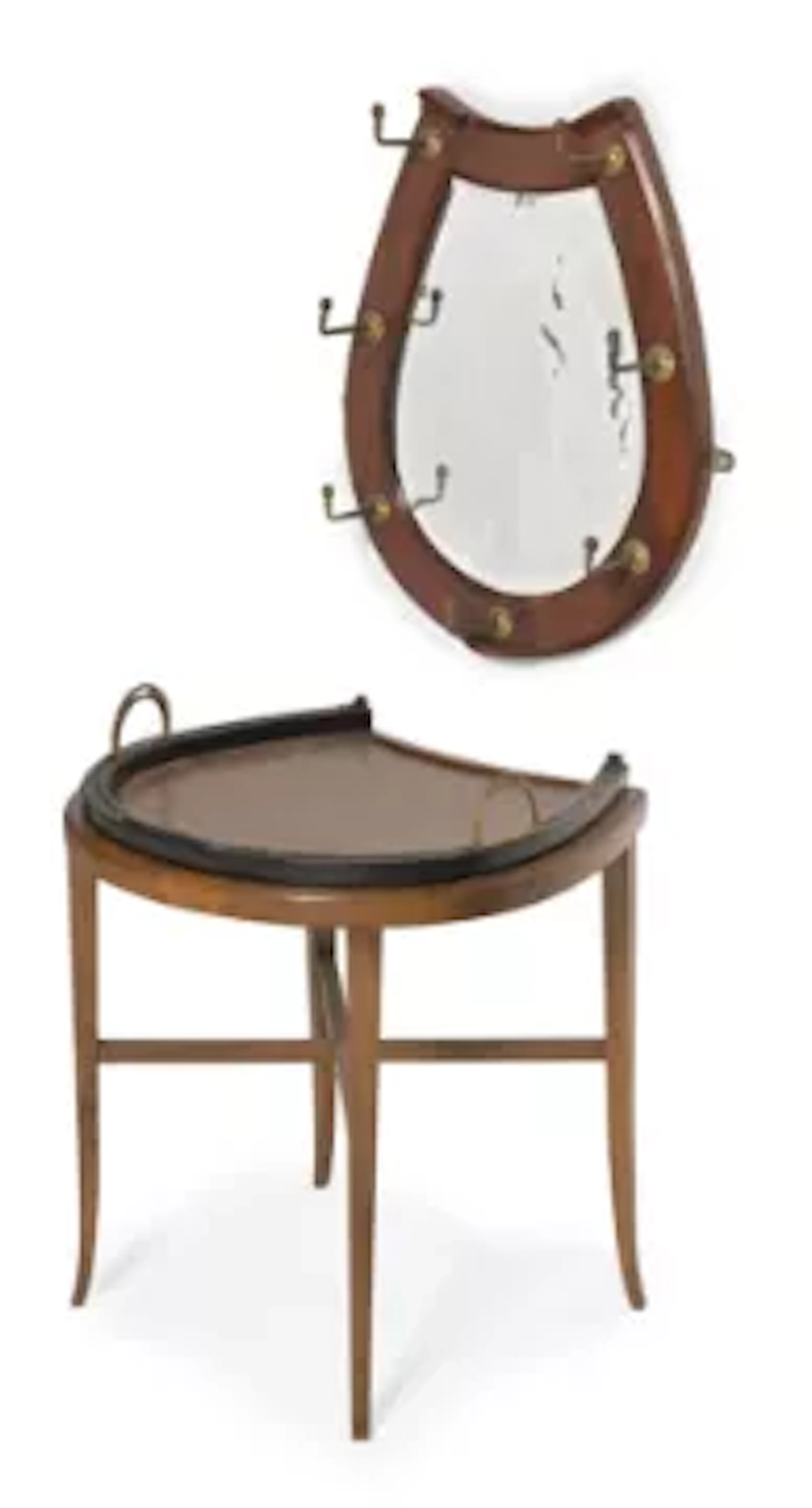 AN EDWARDIAN HORSESHOE TRAY TABLE WITH NICKEL LOOP HANDLES, CIRCA
