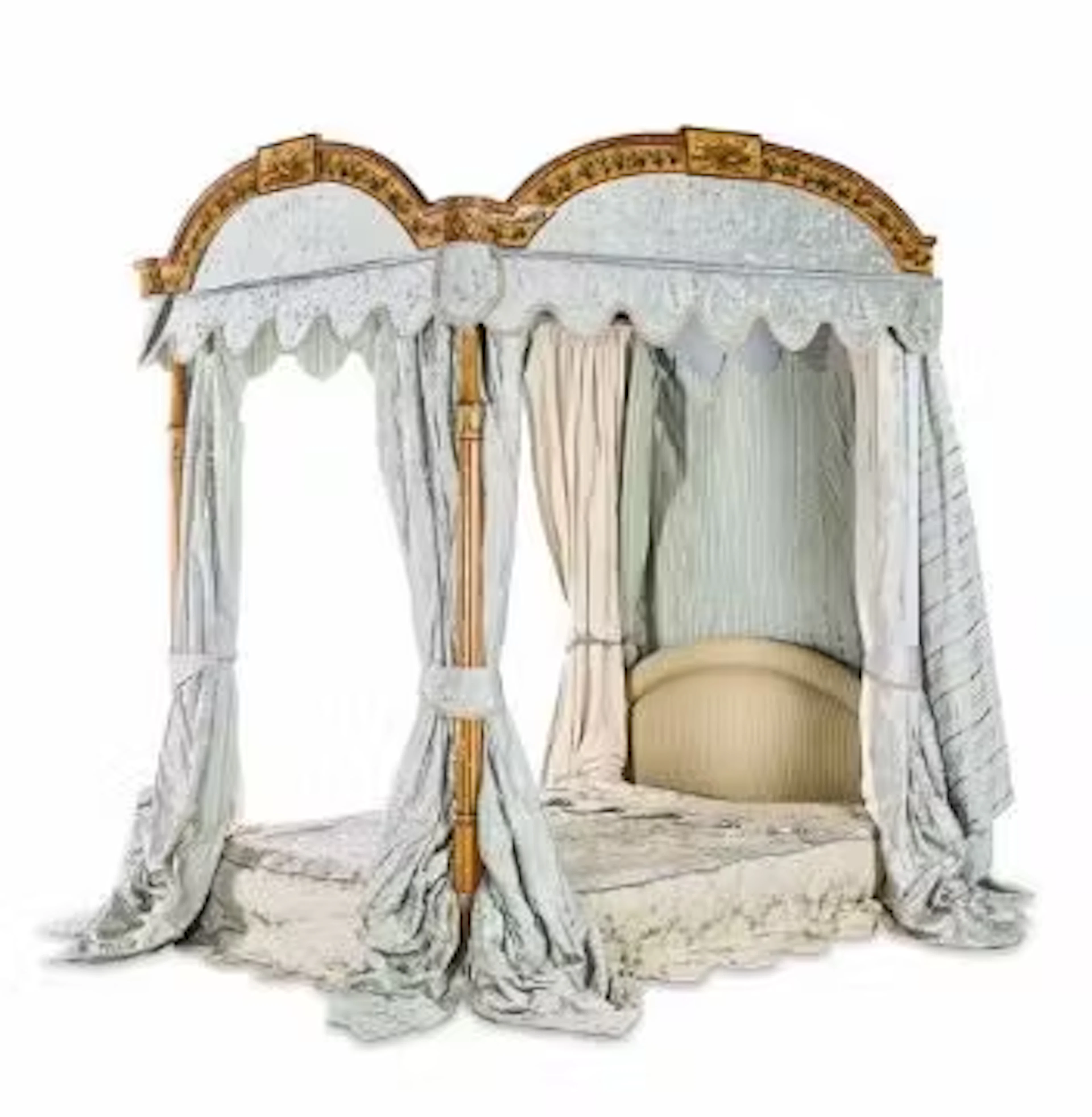 ‡ A GEORGE III GRAINED AND POLYCHROME-DECORATED FOUR-POST BED, LATE