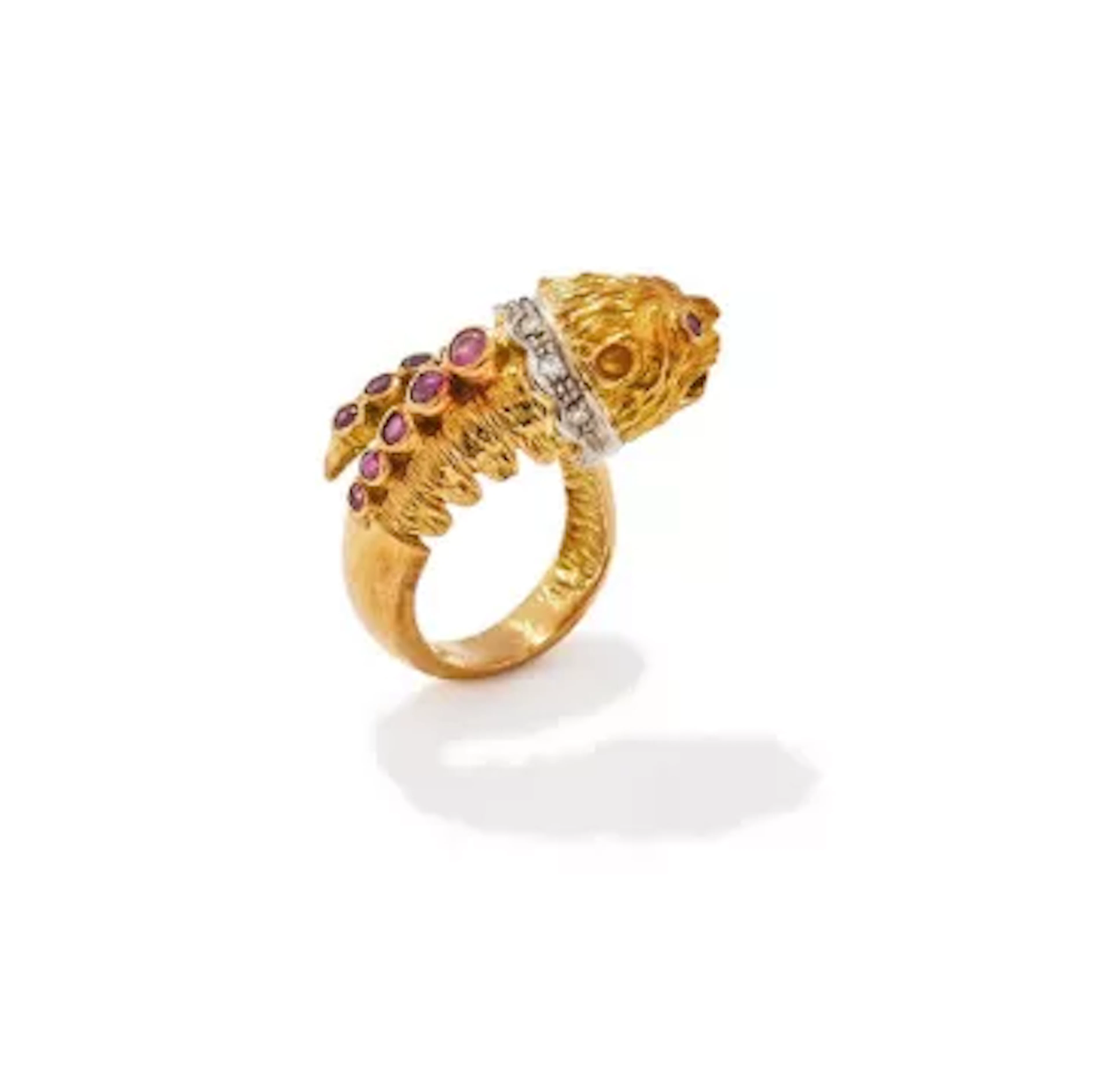 LALAOUNIS, A RUBY AND DIAMOND LION RING