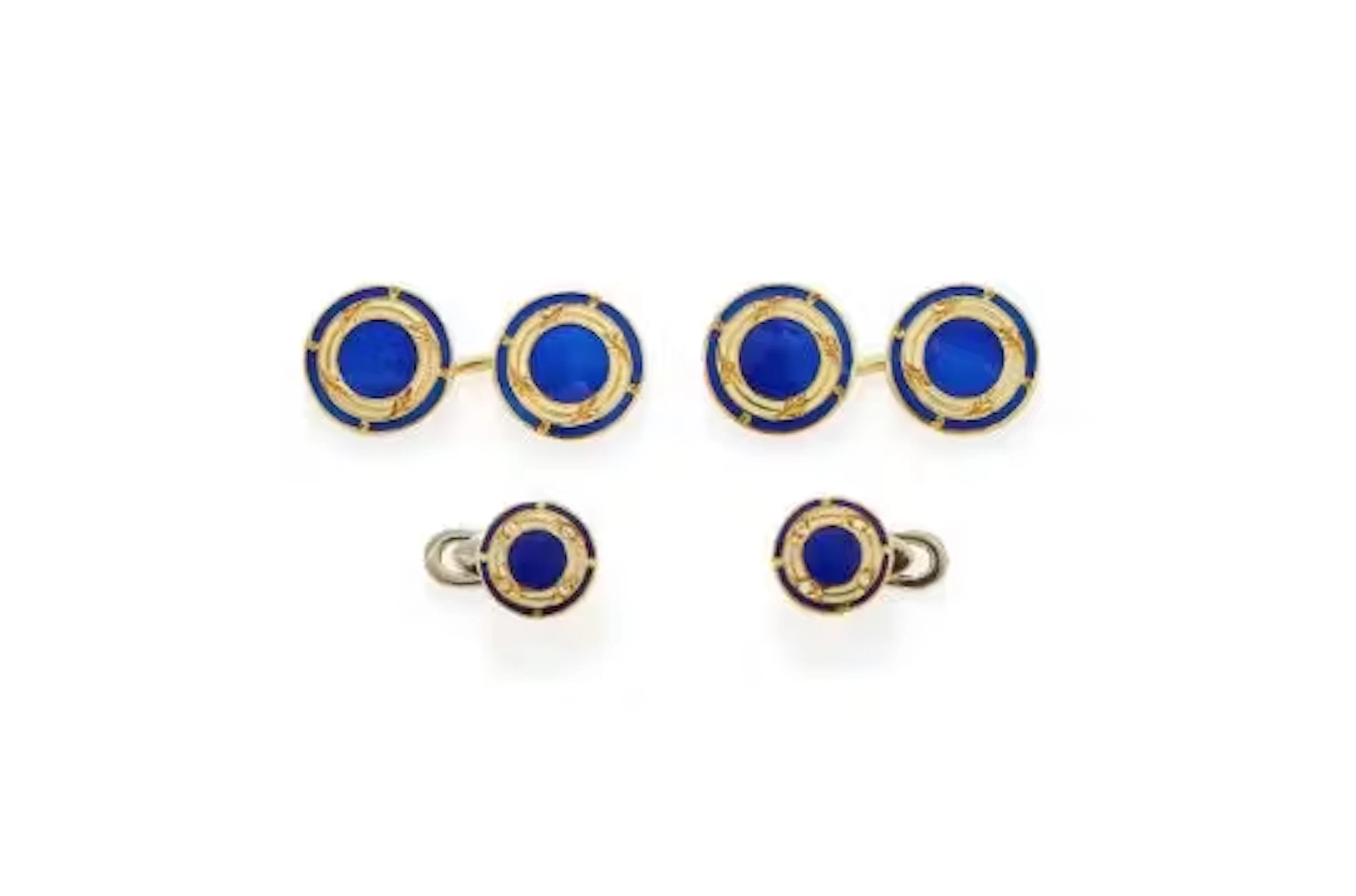 AN ENAMEL CUFFLINK AND DRESS STUD SET