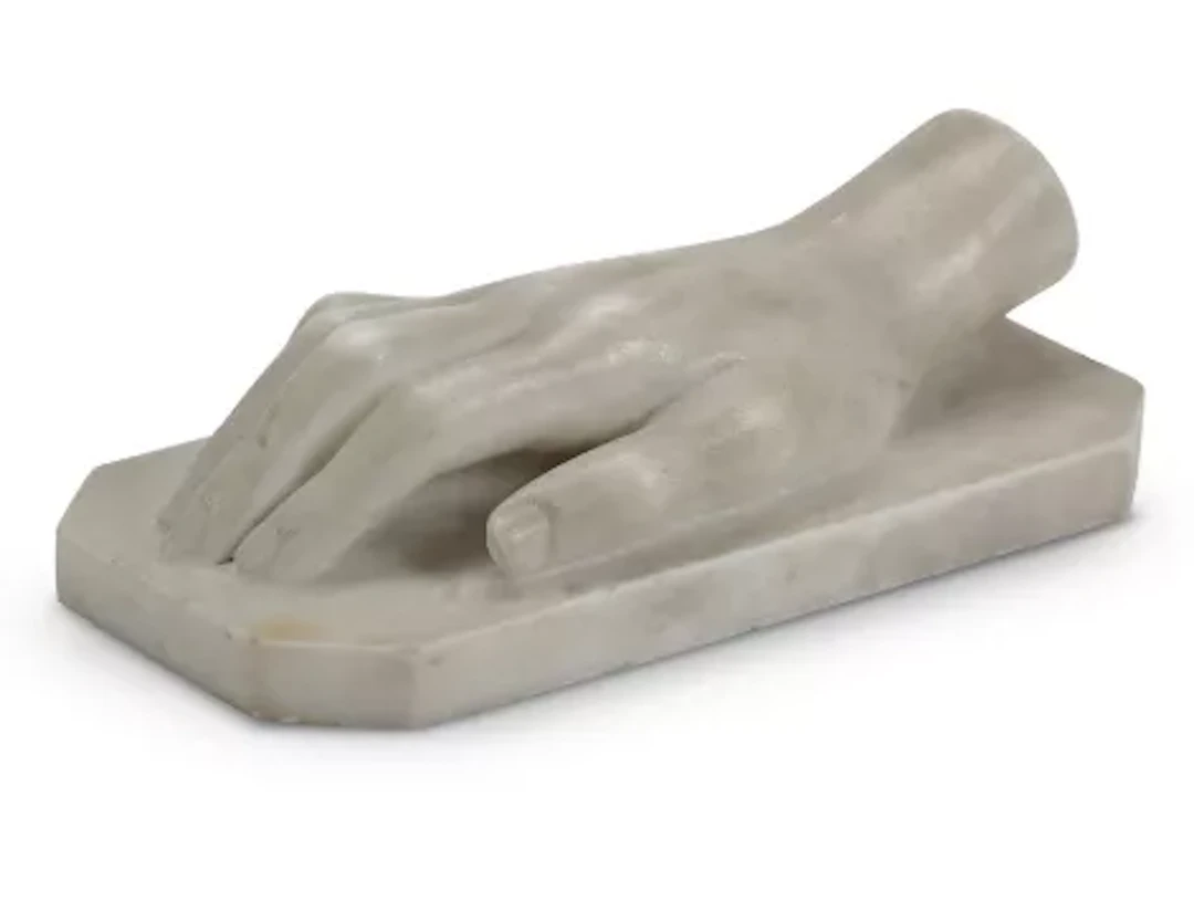 A MARBLE HAND STUDY OR PAPERWEIGHT, ITALIAN, 19TH CENTURY