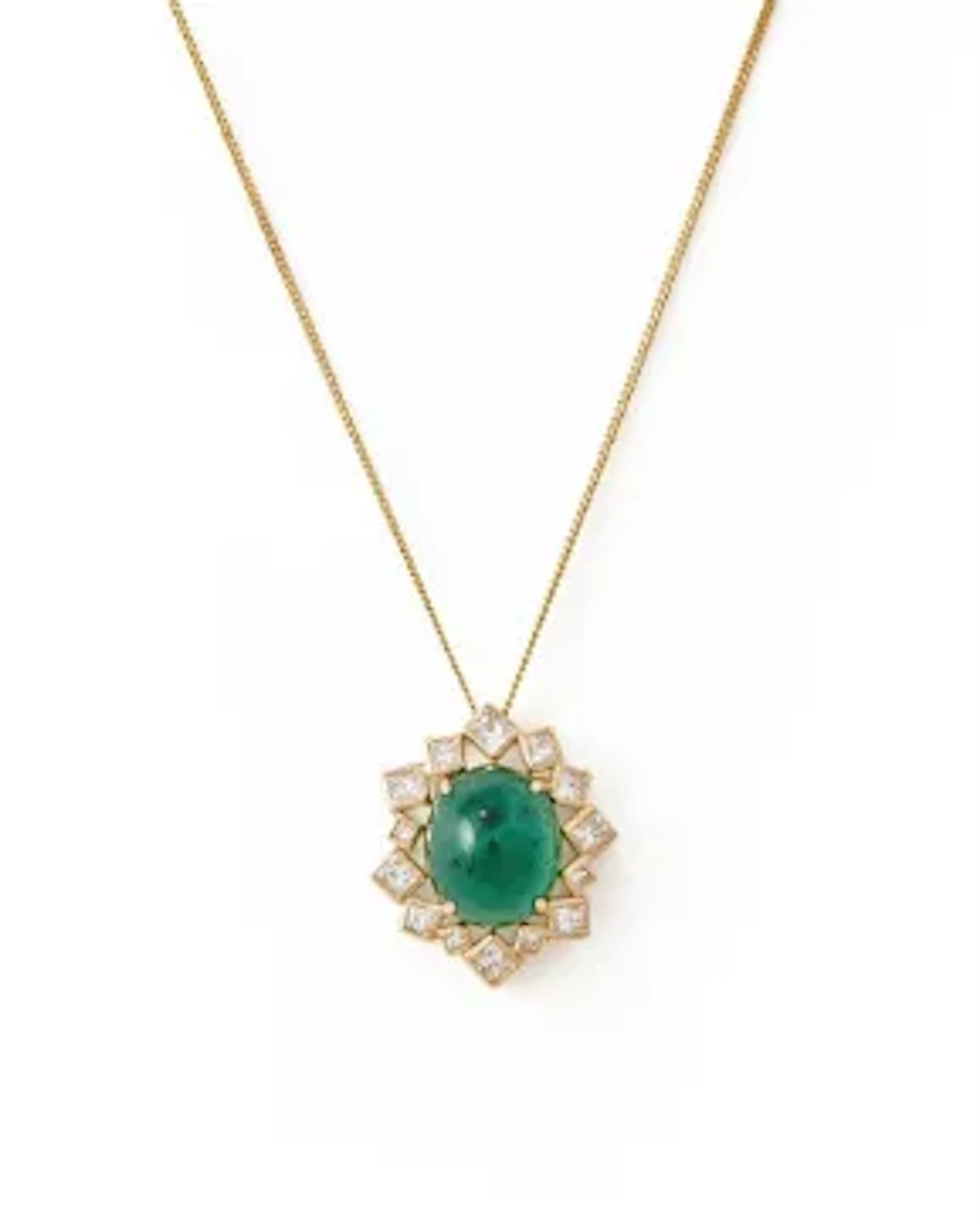 AN EMERALD AND DIAMOND PENDANT NECKLACE