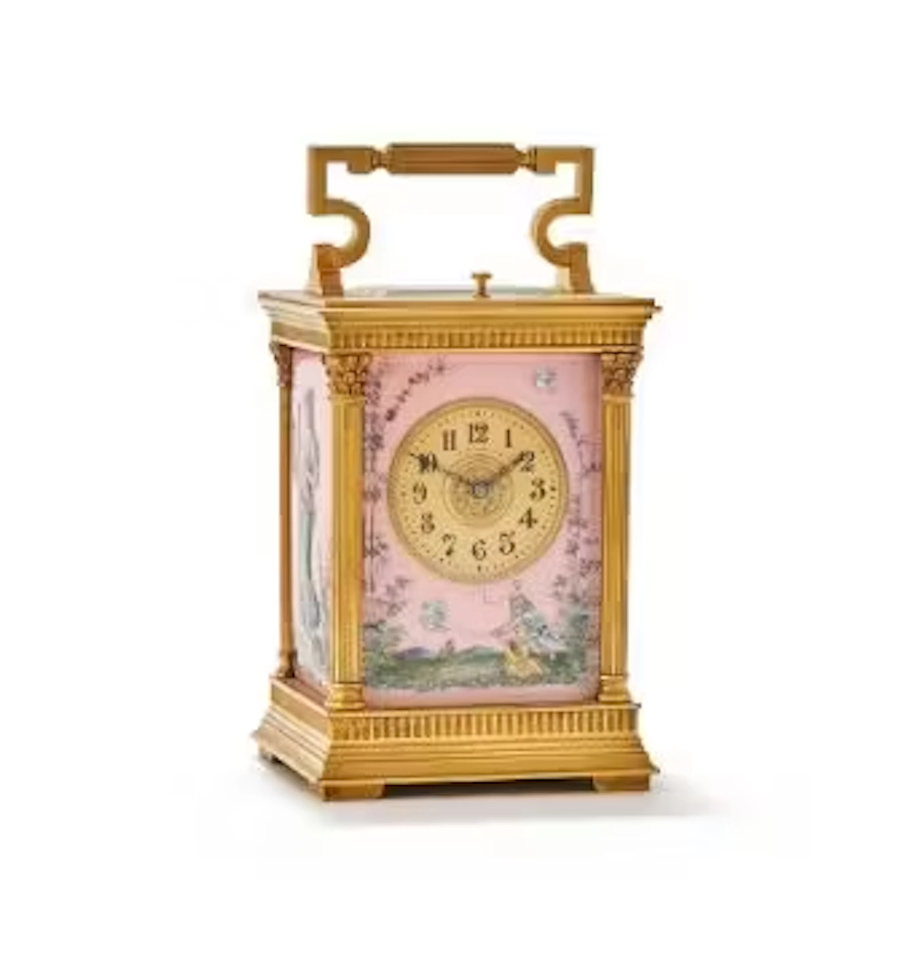 A FINE FRENCH GILT BRASS ANGLAISE RICHE REPEATING ALARM CARRIAGE CLOCK