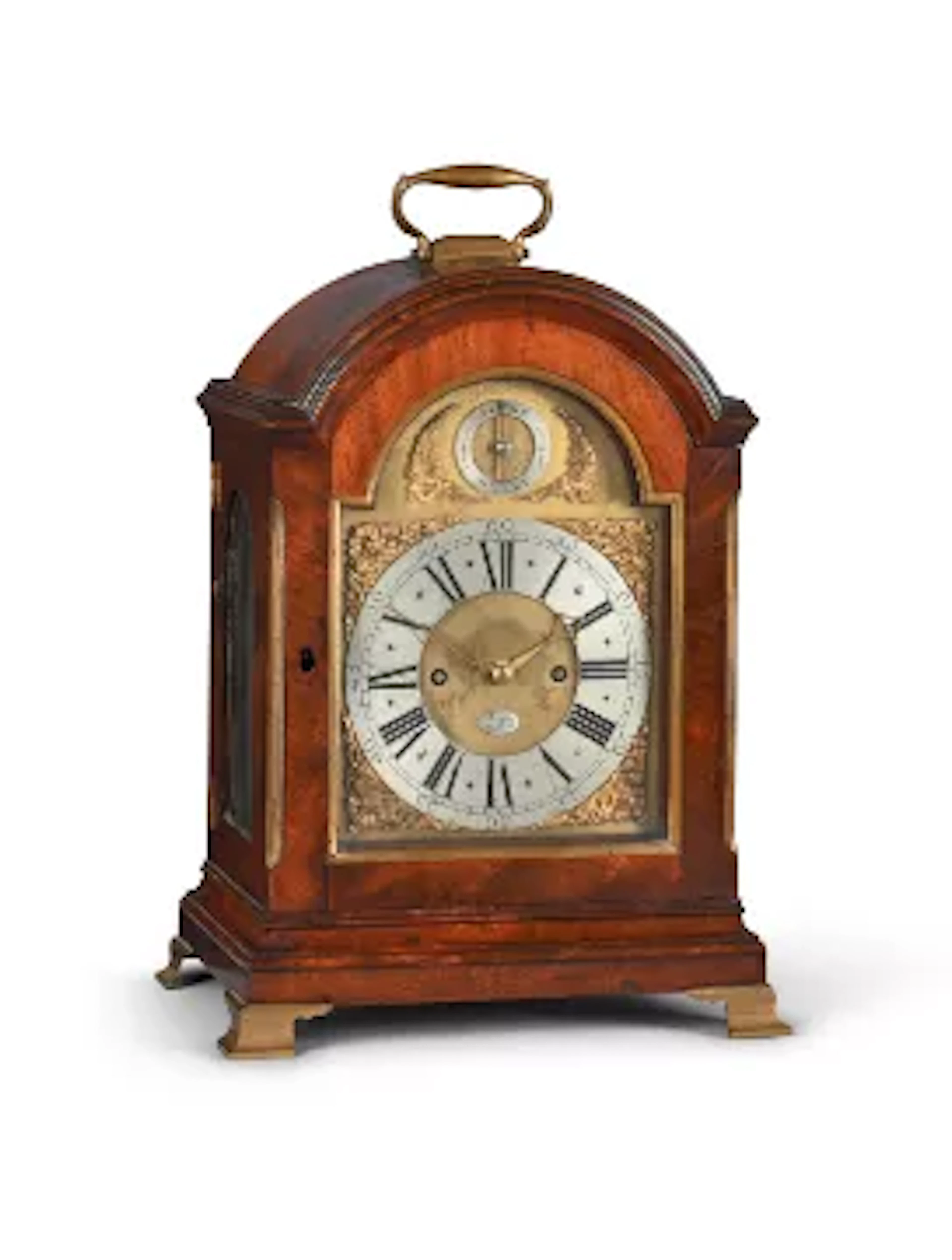 A GEORGE III BRASS MOUNTED FIGURED MAHOGANY TABLE/BRACKET CLOCK