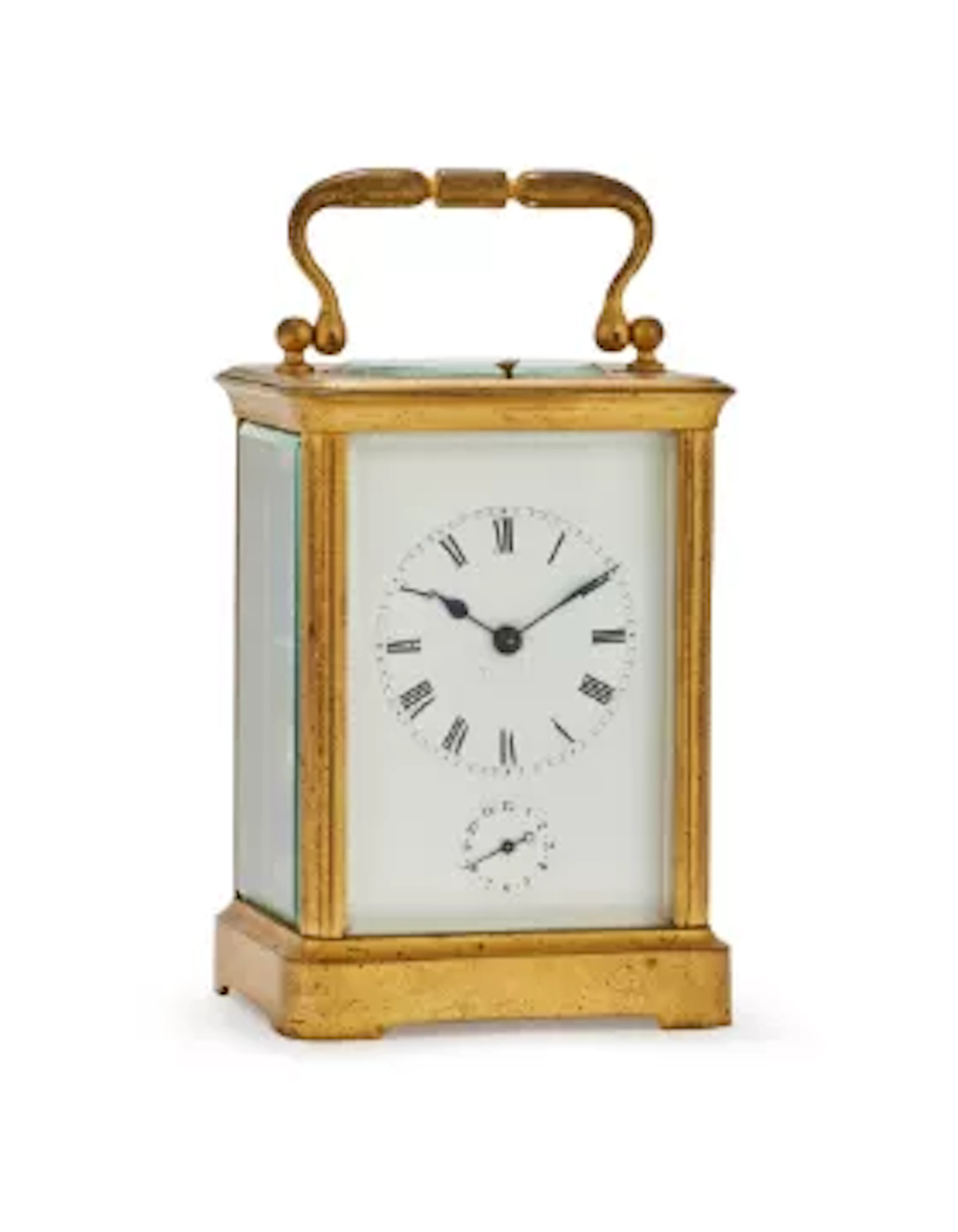 A FRENCH GILT BRASS CARRIAGE CLOCK WITH PUSH-BUTTON REPEAT AND ALARM