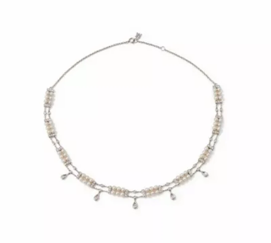 MIKIMOTO, A CULTURED PEARL AND DIAMOND NECKLACE