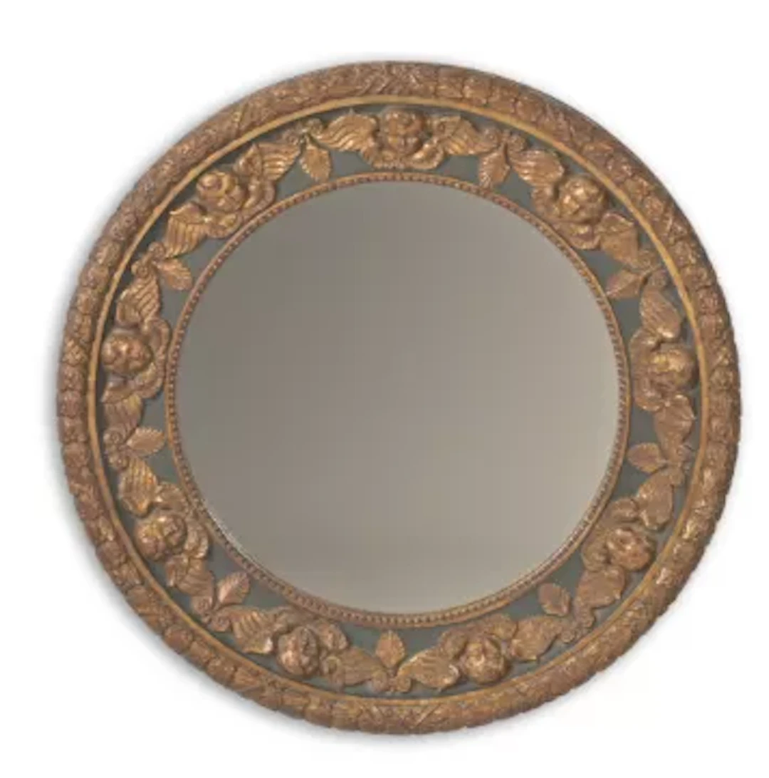 A CARVED AND PAINTED GILT WOOD AND GESSO WALL MIRROR, ITALIAN, LAST