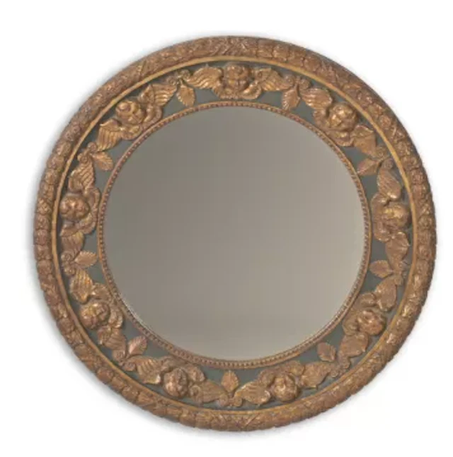 A CARVED AND PAINTED GILT WOOD AND GESSO WALL MIRROR, ITALIAN, LAST