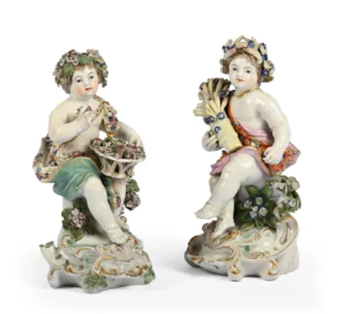 TWO DERBY PORCELAIN BOCCAGE FIGURE GROUPS EMBLEMATIC OF THE SEASONS;