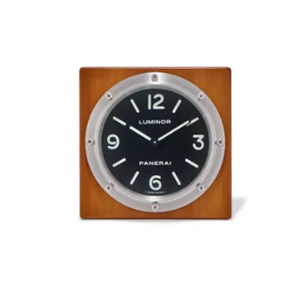 PANERAI, LUMINOR, REF. OP6586, A STAINLESS STEEL AND WOOD DESK CLOCK