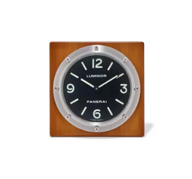 PANERAI, LUMINOR, REF. OP6586, A STAINLESS STEEL AND WOOD DESK CLOCK