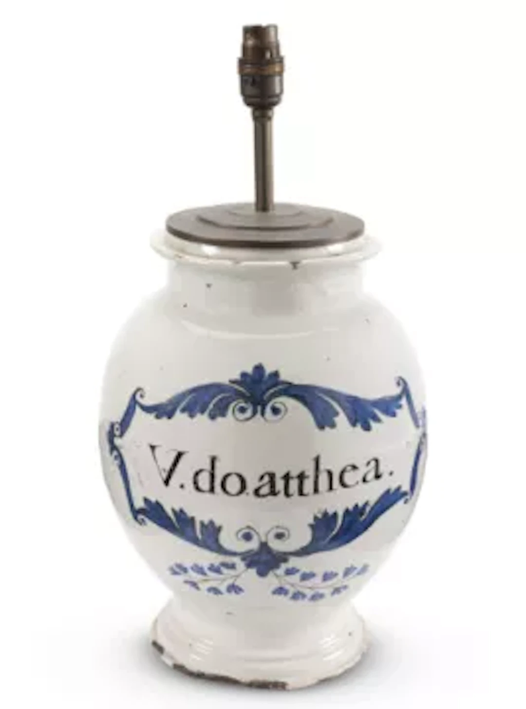 A DELFT APOTHECARY JAR BASE TABLE LIGHT, 18TH CENTURY