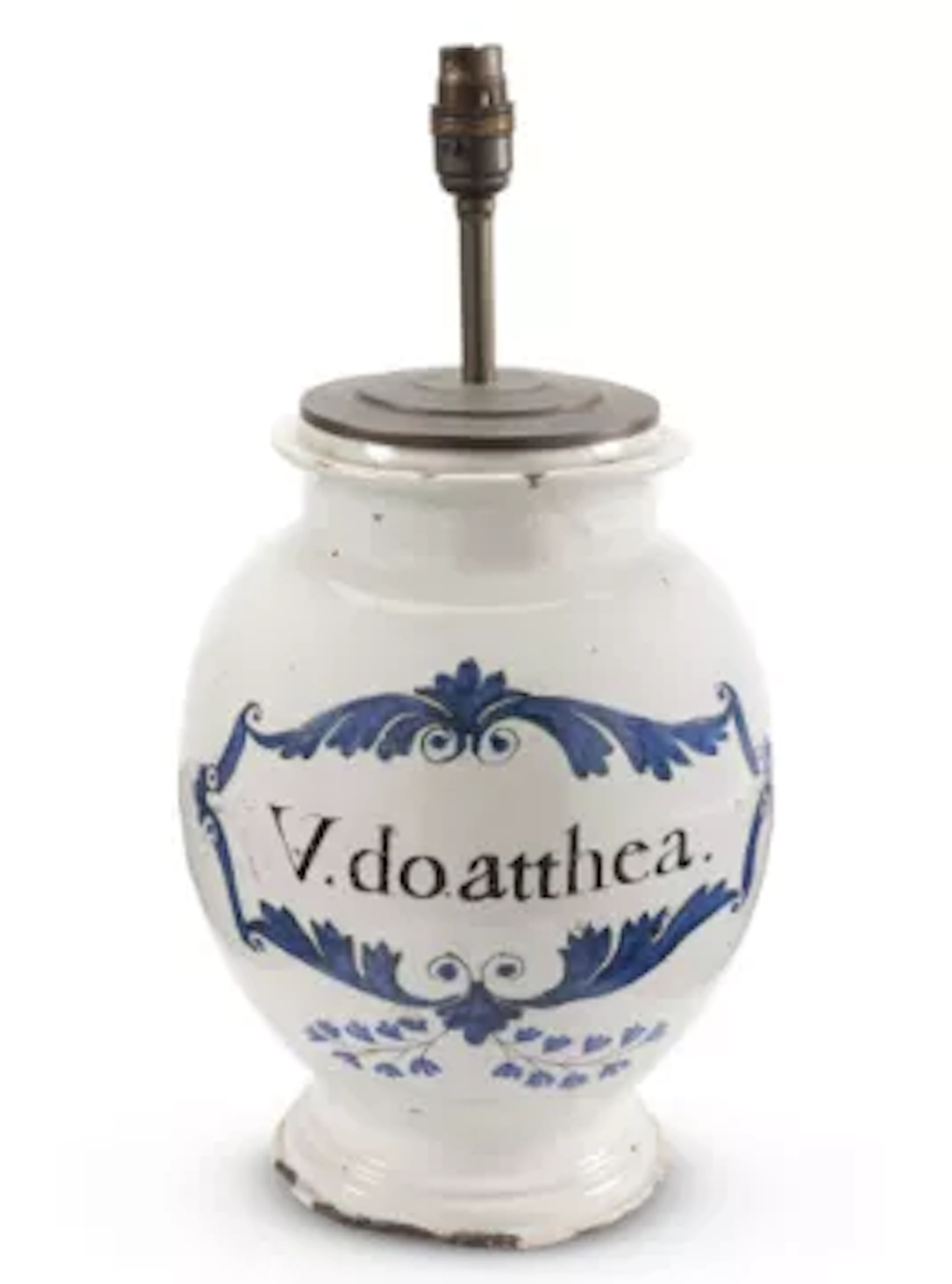 A DELFT APOTHECARY JAR BASE TABLE LIGHT, 18TH CENTURY