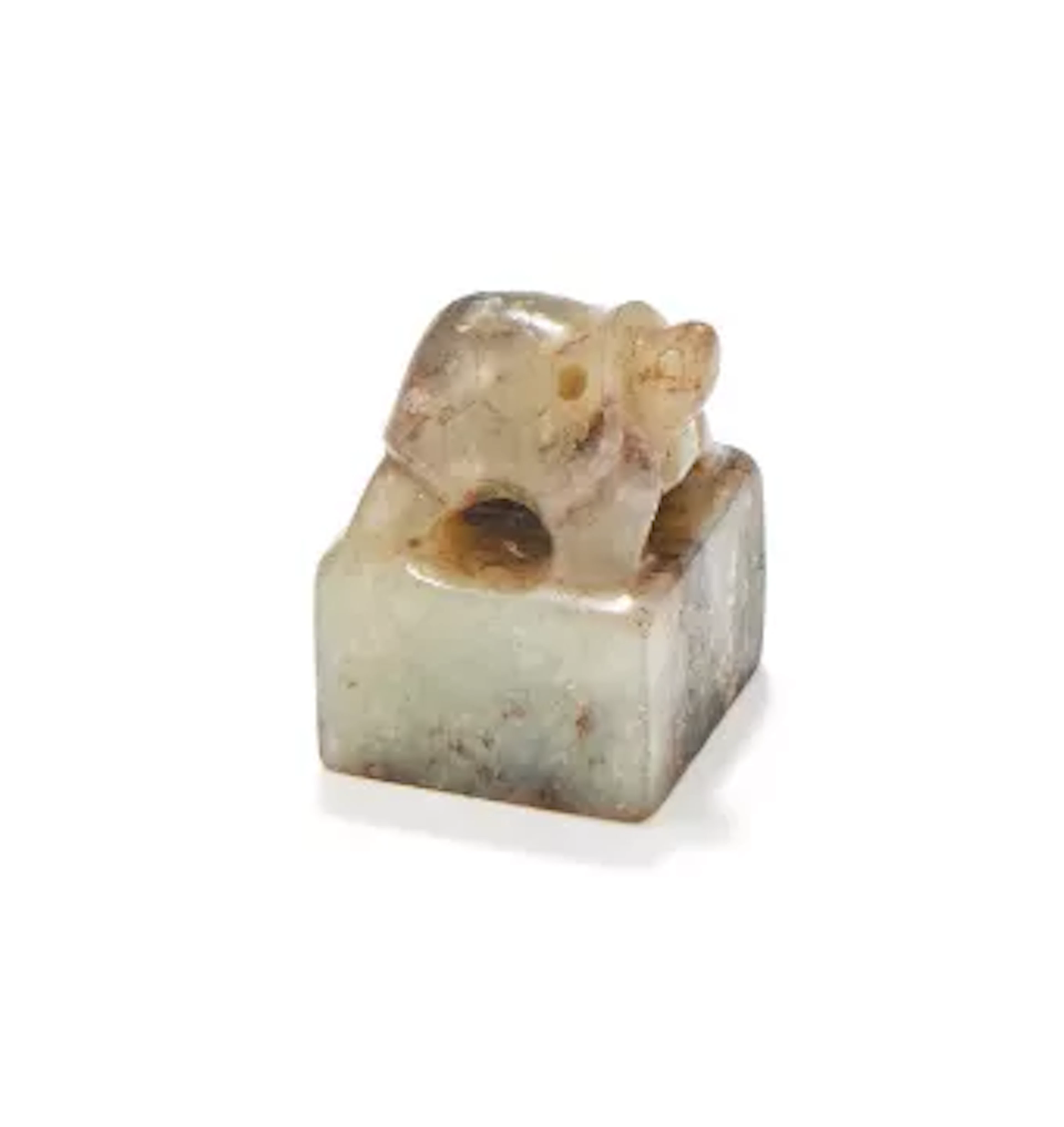 A Chinese archaistic grey jade seal, Ming Dynasty