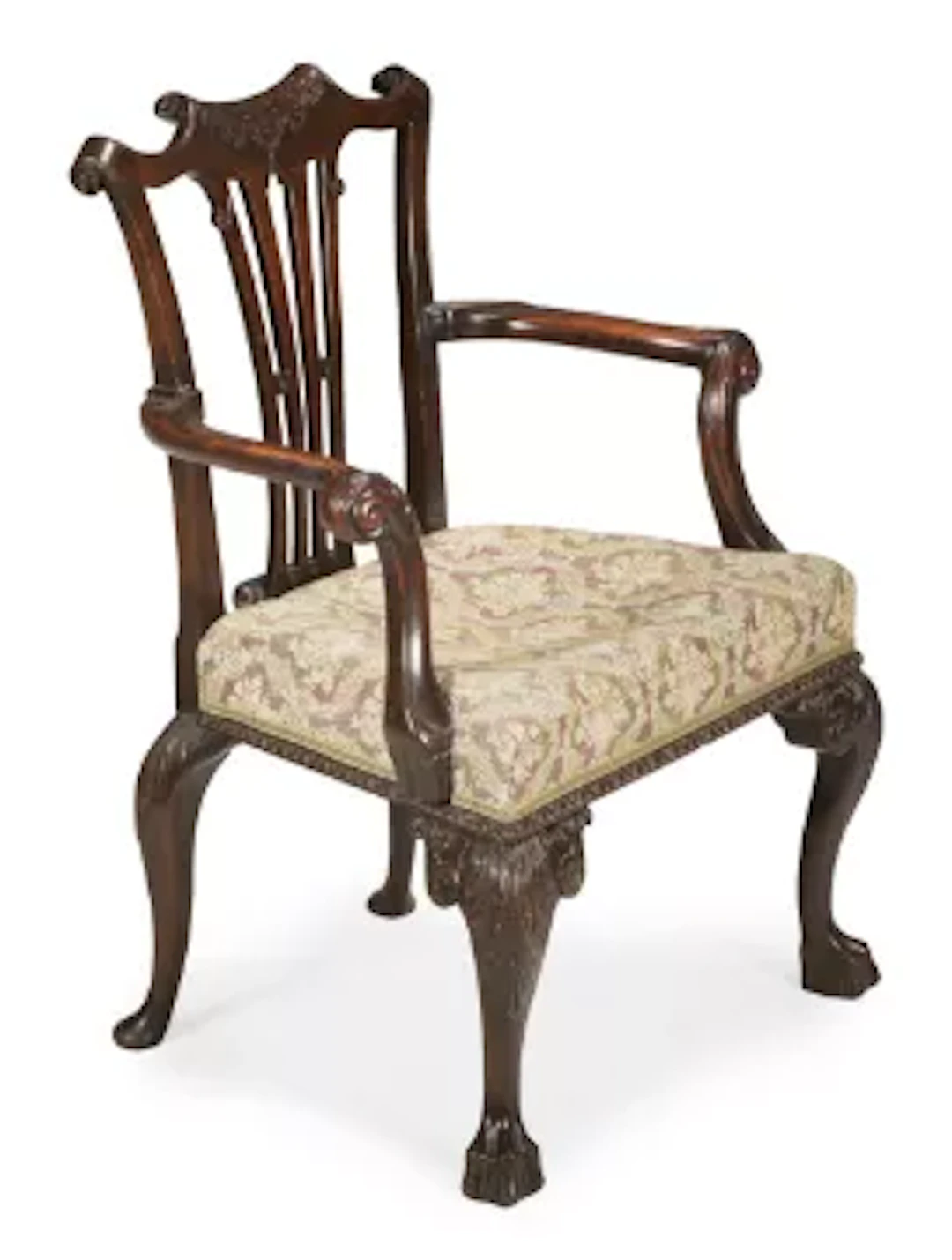 A GEORGE II MAHOGANY OPEN ARMCHAIR, IN THE MANNER OF GILES GRENDEY, CIRCA 1750
